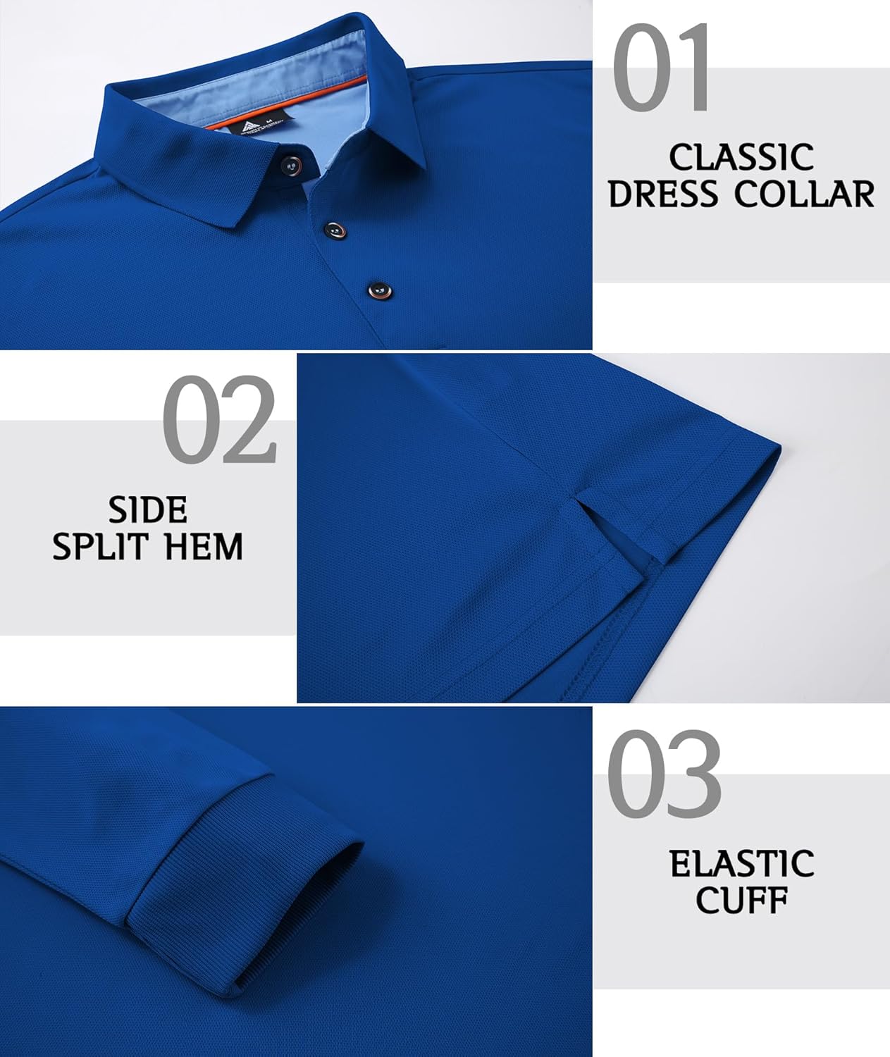 ZITY Long Sleeve Polo Shirts for Men 3 Pack Collared Performance Golf Polos Mens Casual Shirts Moisture Wicking Workwear
