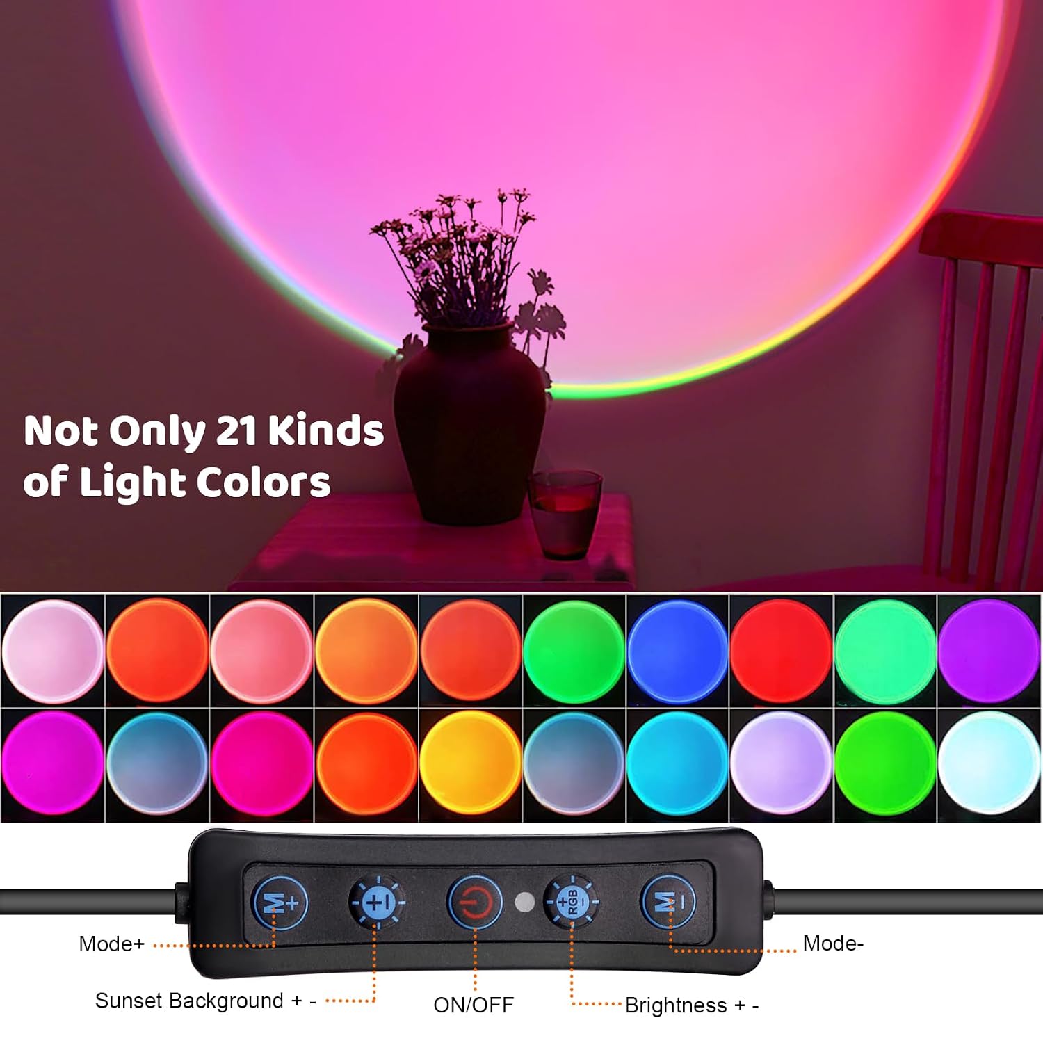 Sunset Projection Lamp, 180 Degree Rotation Rainbow Projection Lamp Led Light, Romantic Visual HD Crystal Lens Sunset Night Light Projector for Party Bedroom Decor (Rainbow), view 4