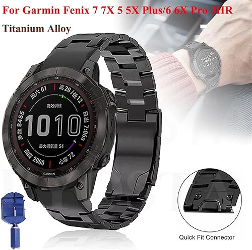 Miniatura 2 de Wscebck Correa de reloj de aleación de titanio de ajuste rápido + acero inoxidable para Garmin Fenix 7X 76 6X Pro 5X Plus MARQEnduro (color negro,