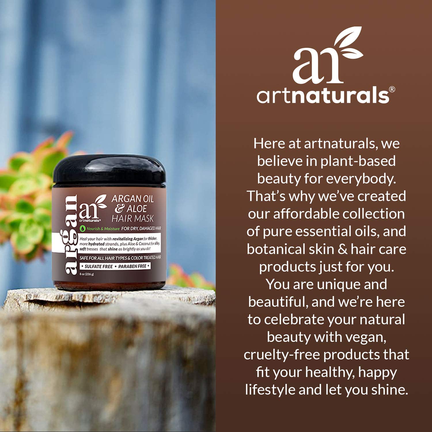 artnaturals Argan Hair Mask Conditioner - (8 Oz/226g) - Deep Conditioning Treatment - Organic Jojoba Oil, Aloe Vera & Keratin - Repair Dry, Damaged, Color Treated, Natural Hair Growth - Sulfate Free: Beauty