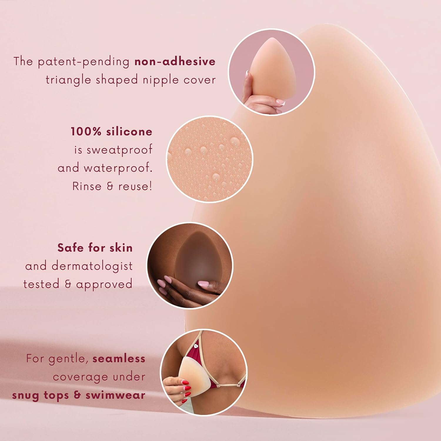 CAKES Body® grippy (Non-Adhesive) Triangle Nipple Covers for Women - Silicone Nipple Covers with Travel Pouch - Image 2