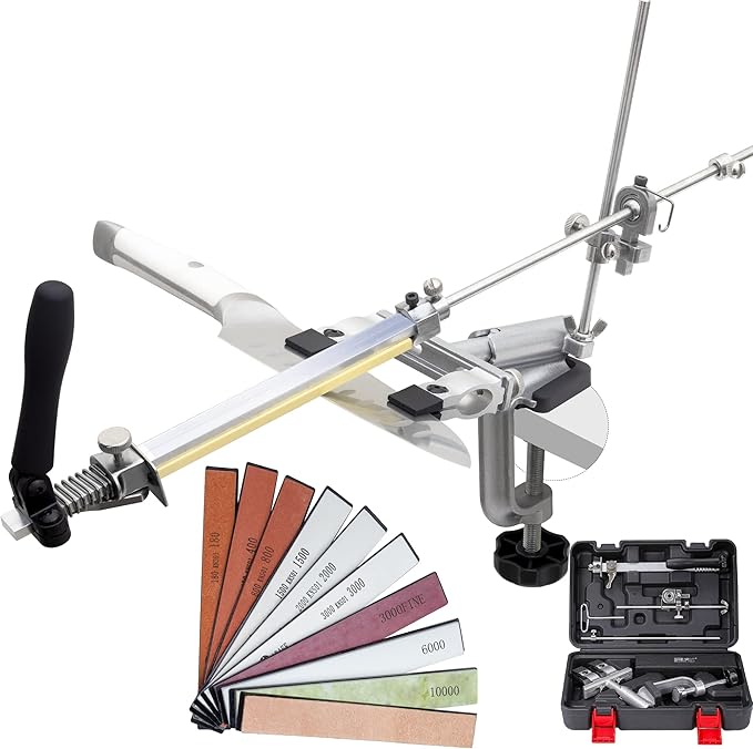 CWOVRS Profi Messerschärfer Mit 4 Diamant- & 2 Wassersteinen - 360° Drehsystem & Winkelverstellung