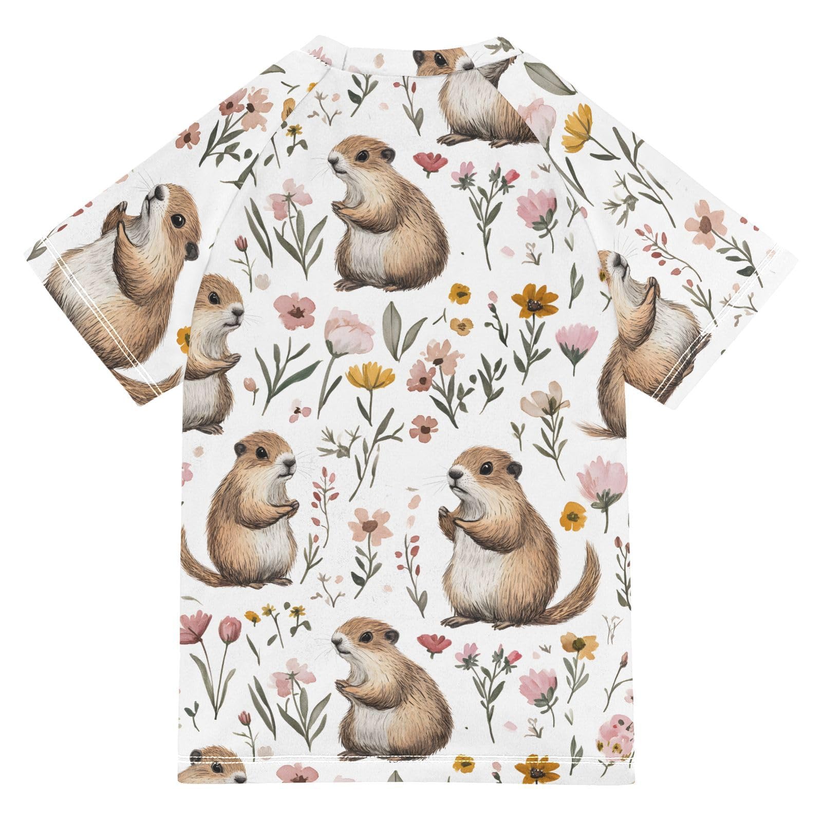 ALAZA Boys Swim Shirts Toddler Rash Guard Short Sleeve Rashguard Groundhogs Flowers UPF 50+ 11-12T