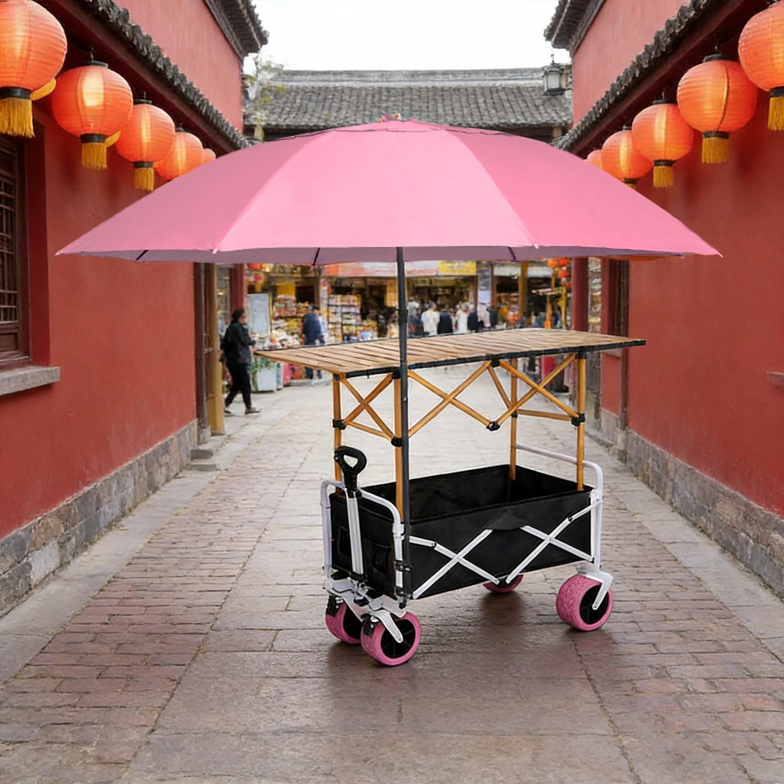 Carrello portatile per alimenti all'aperto con ruote e tettoia, pieghevole Fornitore nd per mercati, cibo da strada, eventi - Unità di visualizzazione leggera