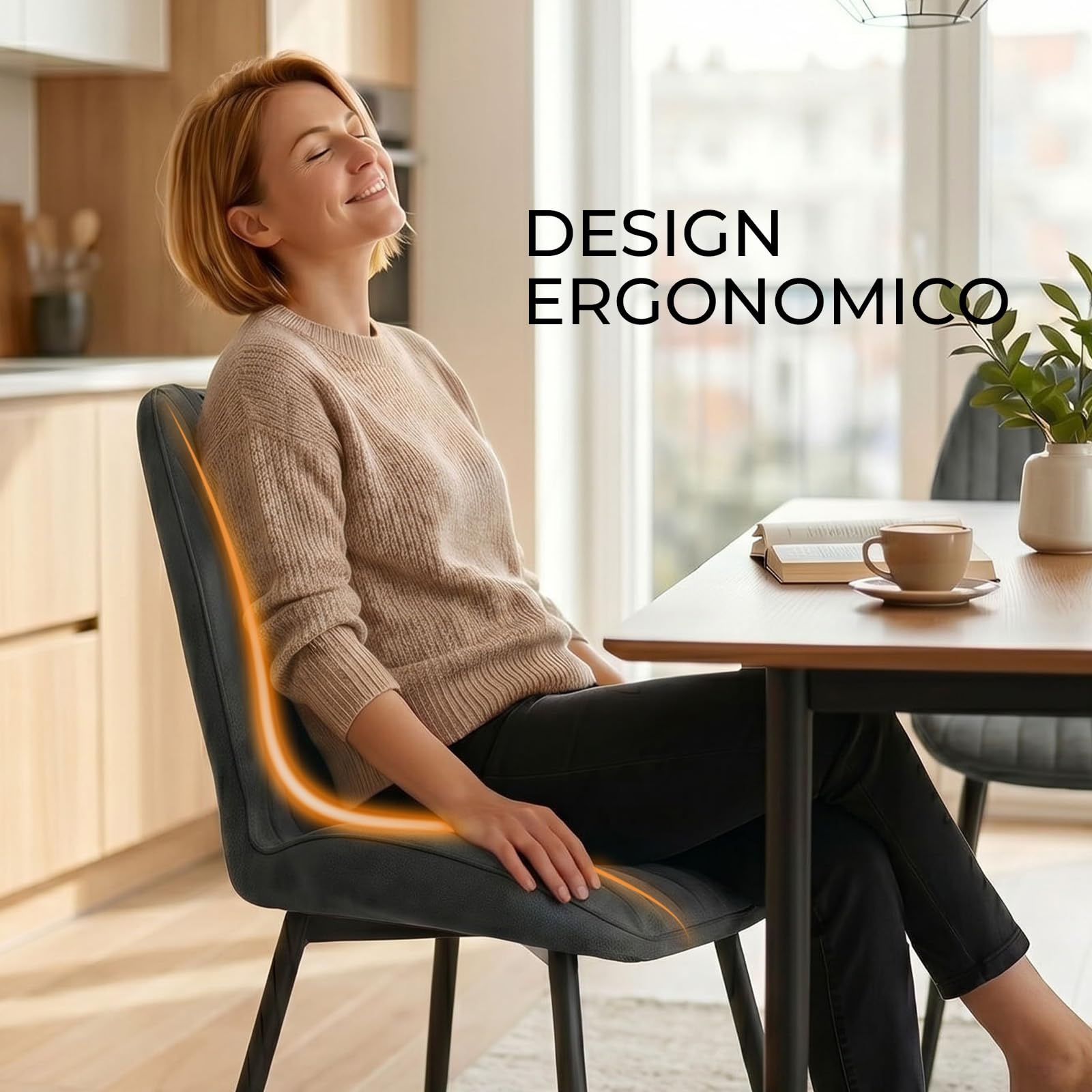 LEWE Set di 4 Sedie da Pranzo, Sedie da Cucina Imbottite in Tessuto, Grigio | Sedie da Soggiorno Moderne, Schienale Ergonomico, Gambe Metalliche, Maniglia, per Sala da Pranzo, Cucina, Salotto, Camera