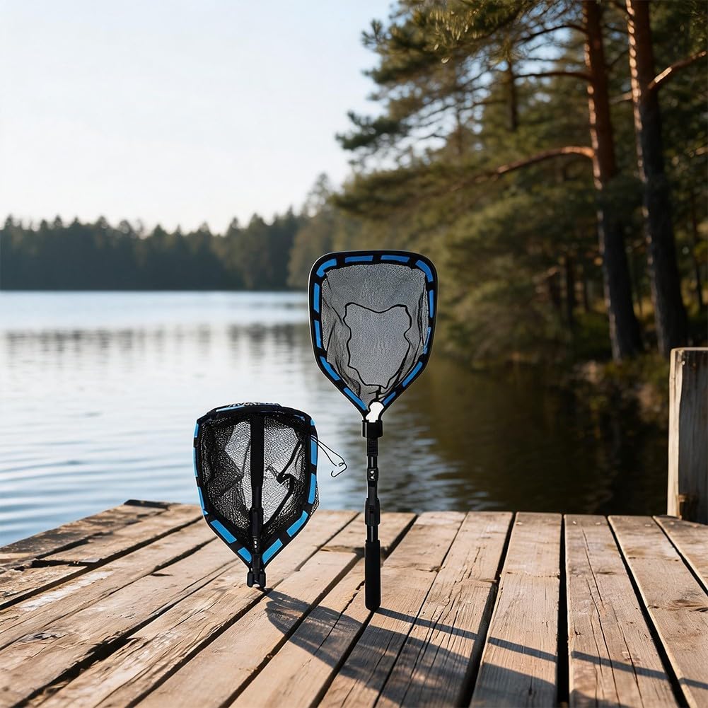 Red de pesca plegable extensible, mango telescópico de 80-100 cm con diseño flotante y cordón para un fácil almacenamiento