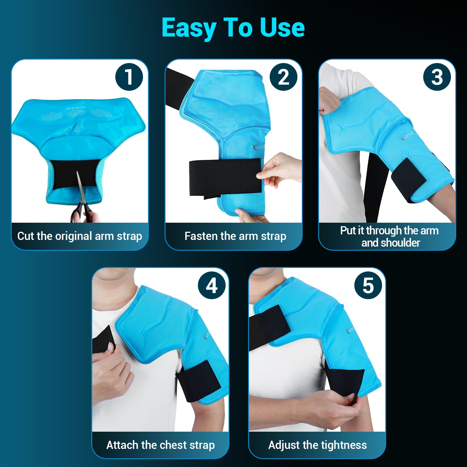 Comfytemp Shoulder Ice Pack Wrap for Injuries Reusable Gel, Physical Rotator Cuff Cold Therapy Arm Shoulder Sleeve for Pain Relief, Fracture, Arthritis, Surgery, Recovery (S/M)