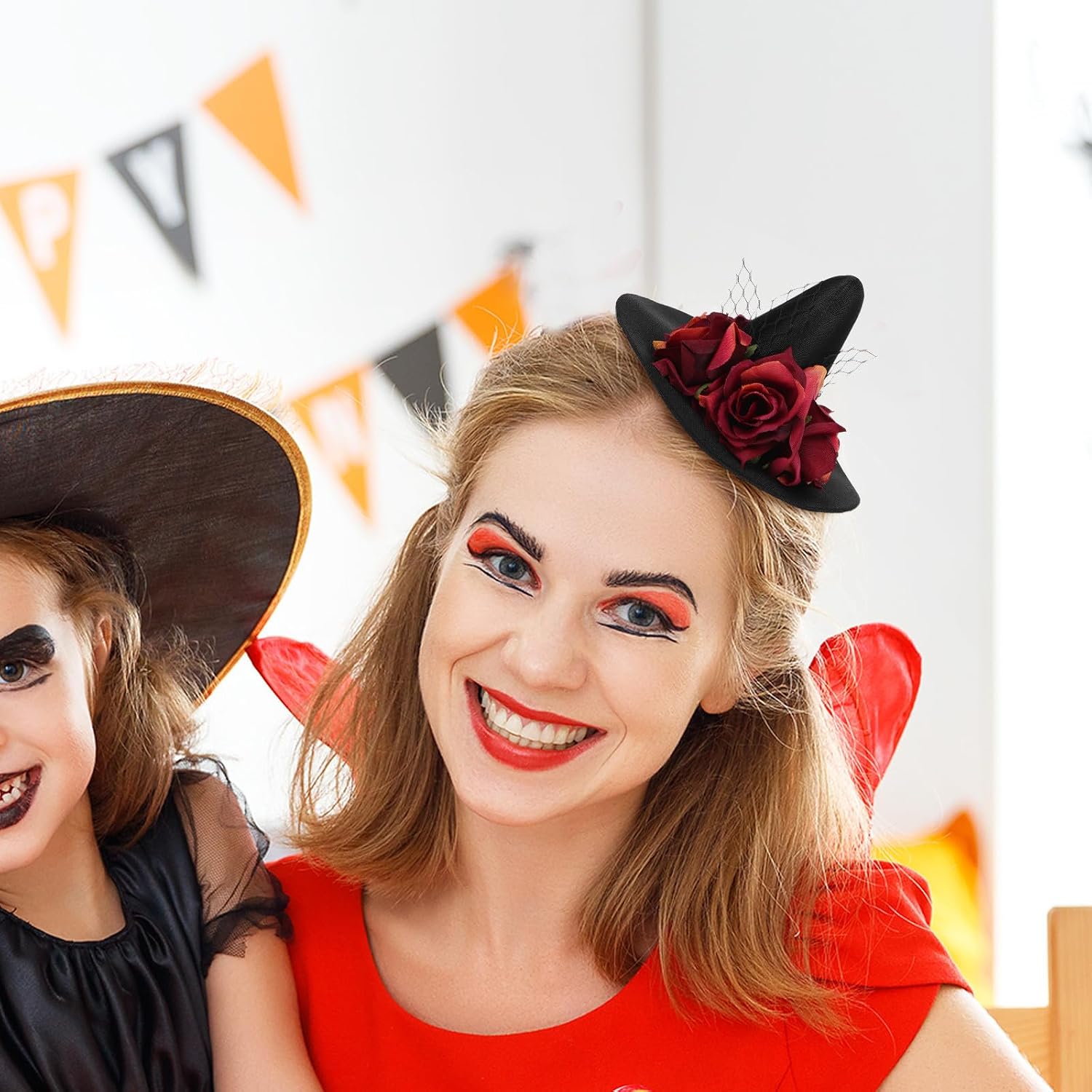 LIFKOME Halloween Witch Hat for Women Adults, Black Cloth Cosplay image 4