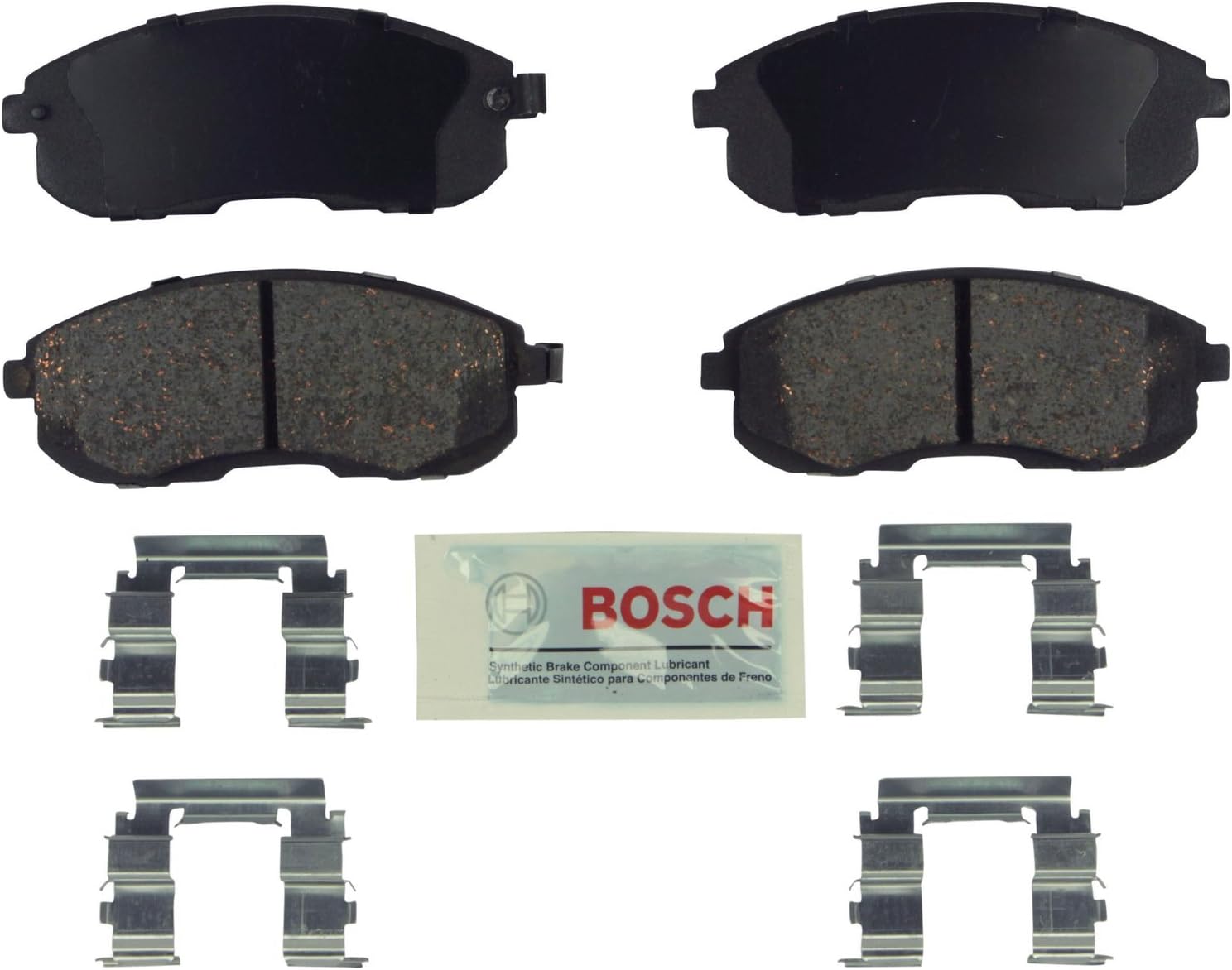BOSCH BE430H Blue Ceramic Disc Brake Pad Set with Hardware - Compatible with Select Infiniti G20; Nissan Altima, Maxima, Sentra; FRONT
