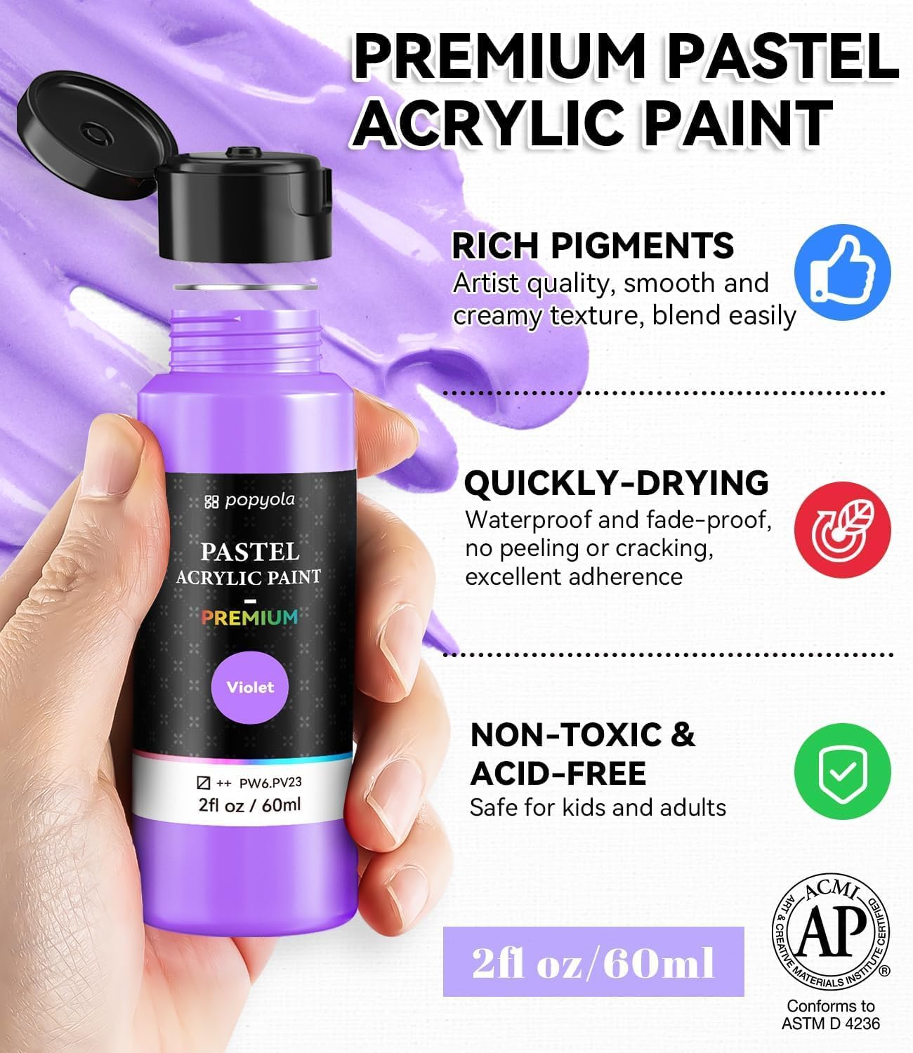 64 PCS Pastel Acrylic Paint Set with 12 Brushes, 2 Knives & Palette, 48 Colors (2oz/60ml) Art Craft Paint for Adults Artists Beginners, Canvas Ceramic Rocks Wood Painting Kit Art Supplies