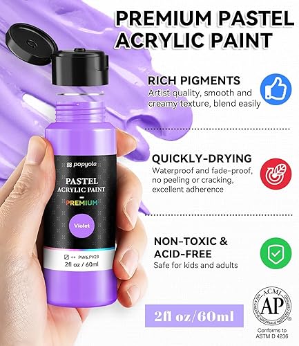 Miniatura 81 de POPYOLA Juego de 40 piezas de pintura acrílica con 12 pinceles, 2 cuchillos, paleta y esponja, 24 colores (2.3 onzas líquidas, 2 onzas), pintura