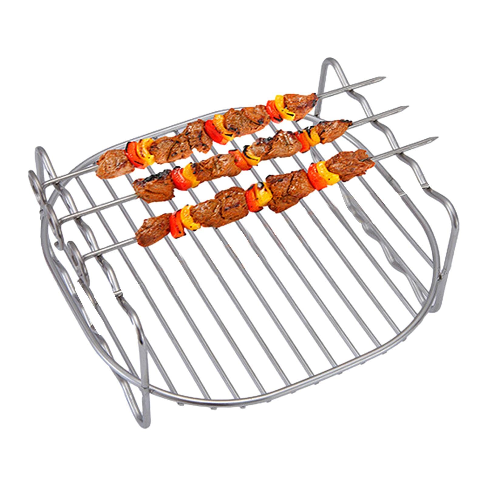 Gimocool 1 Air Fryer Double Layer Rack, Air Fryer Rack, Multi-Purpose Air Fryer Accessories With Skewers, 6, 7, 8 Inch Stainless Steel Airfryer Grill Pan For Barbecue, Roasting Oven, Air Fryer