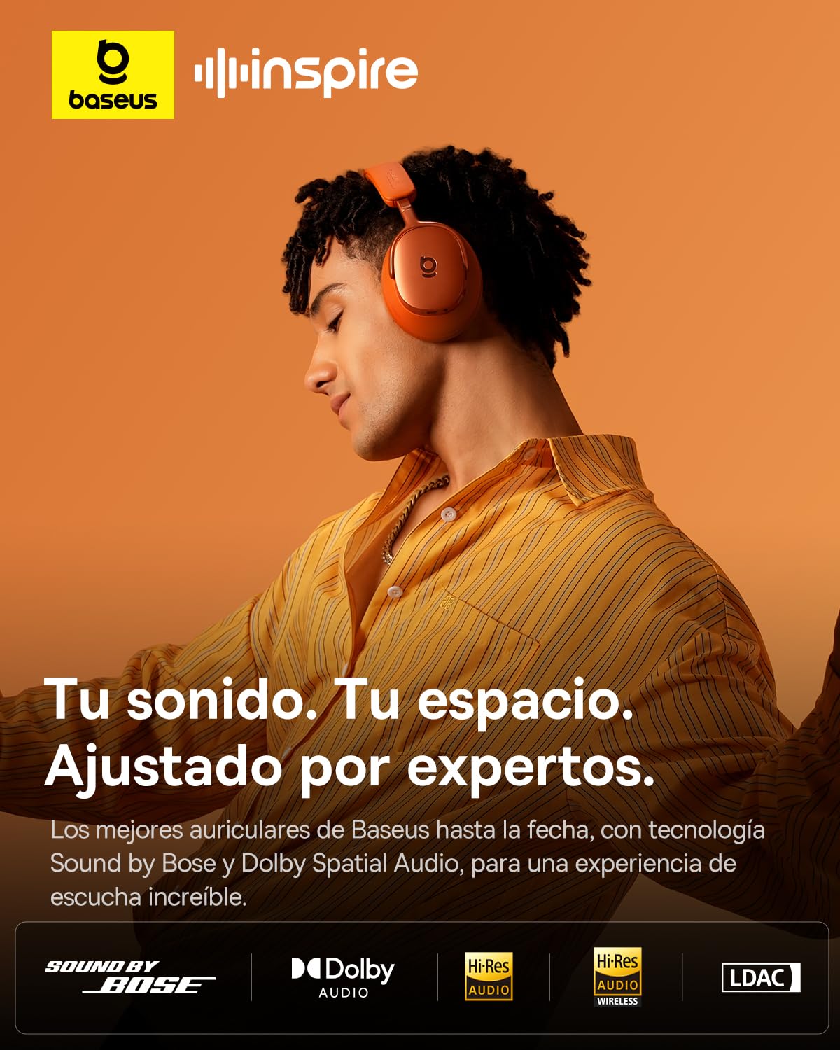 Baseus Inspire XH1 Auriculares inalámbricos Noise Cancelling, Sound by Bose, Comodidad Cloud, Dolby Audio y Hi-Res para un Sonido Increíblemente Dinámico, Autonomía de 100 h, Coral Atardecer