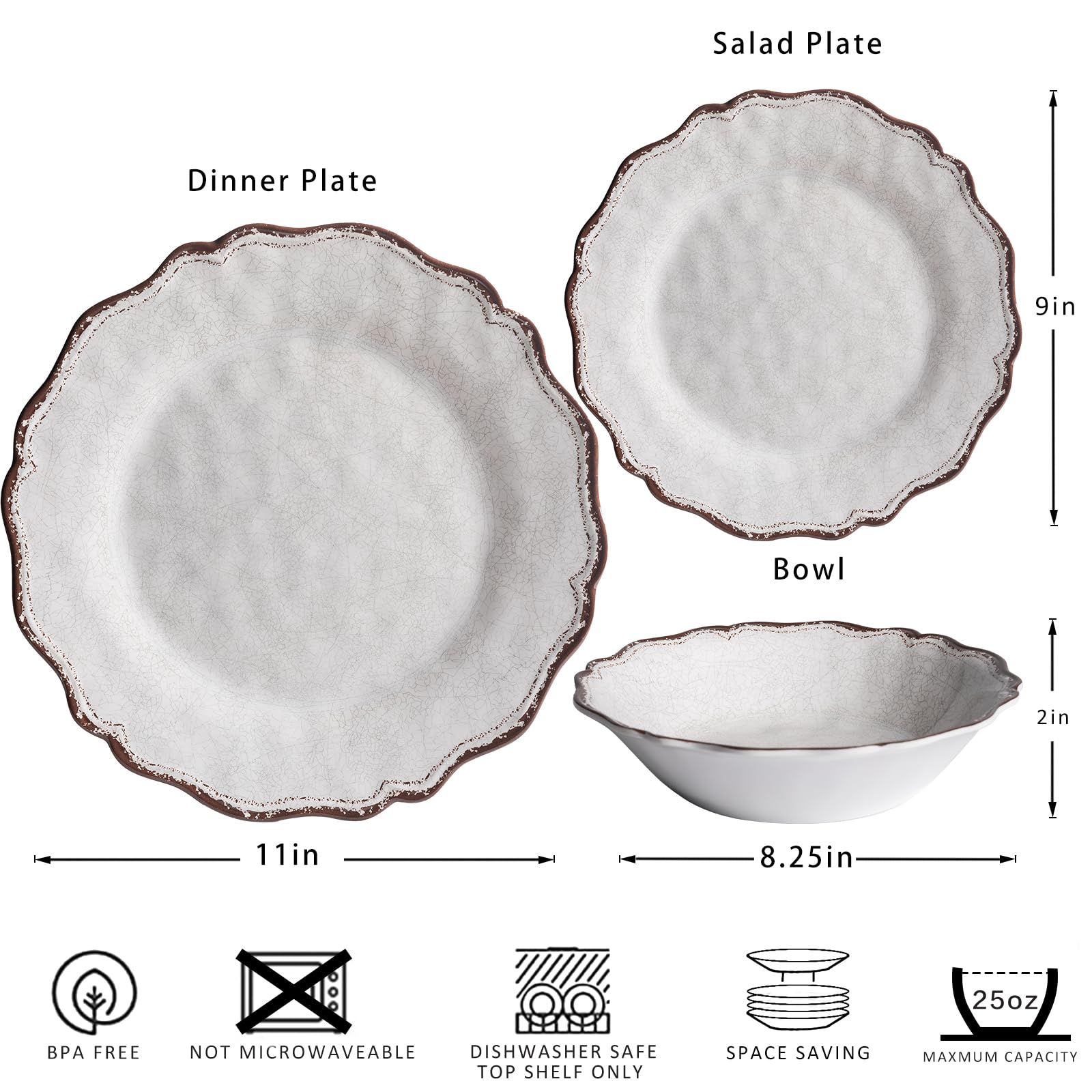 LEHAHA Juego de vajilla presidencial 100 % melamina, 12 piezas de platos y cuencos de alta gama para exteriores, juego de platos irrompibles de camping para 4, juego de cena irrompible para interiores