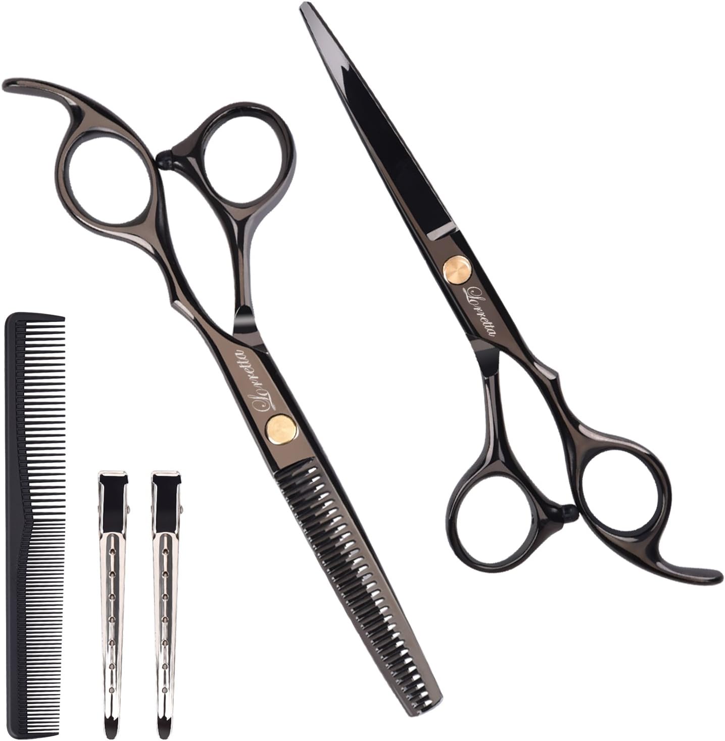 Professional Hair Scissors, Lorretta Hair Cutting Scissors Set 6 inch for Thinning and Shaping Salon Shears/Barber Hairdressing Scissors, Black