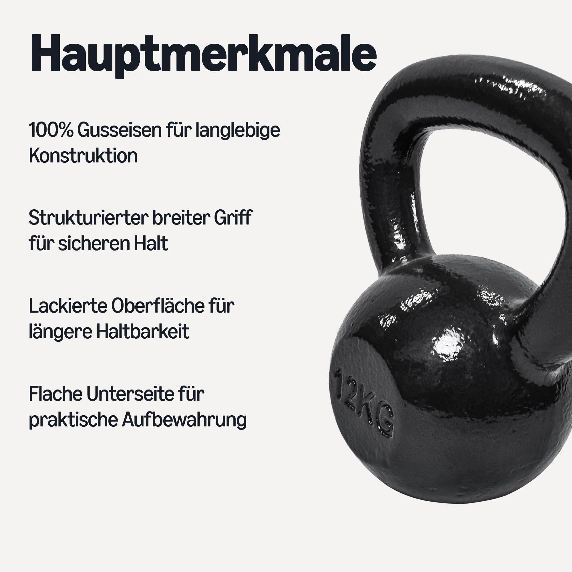 Amazon Basics Kettlebell - Gusseisen Widerstandstraining Gewicht mit Texturiertem Breitem Griff - Lackierte Oberfläche - Schwarz