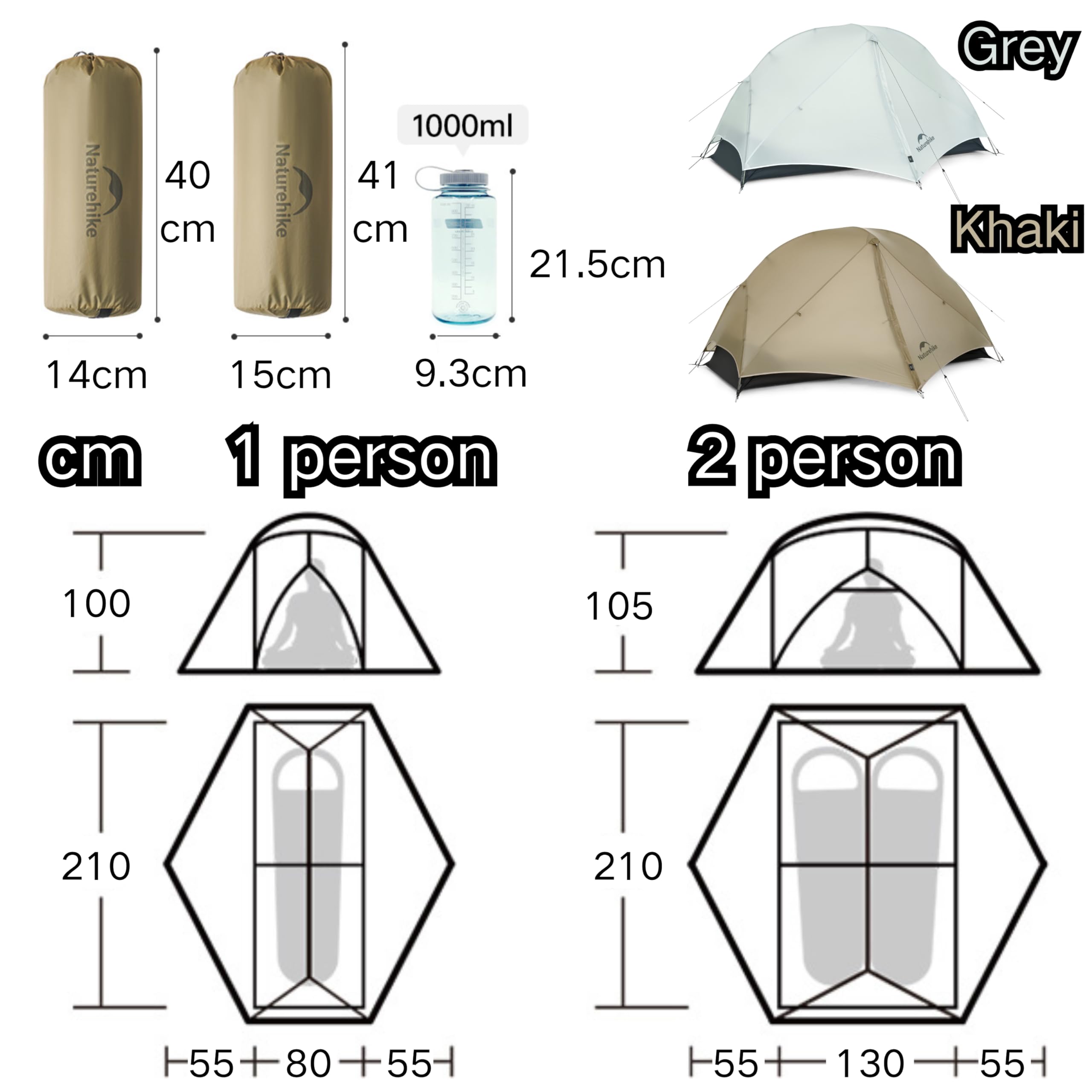 Naturehike Mongar UL Tent [2025 Upgrade] 1.5kg/3.3lb Ultralight Tents,1/2 Person Backpacking Tent,4 Modes of use, Waterproof,Hiking Tents for Camping with Front Porch,Easy Set up (Grey, 2 Person)