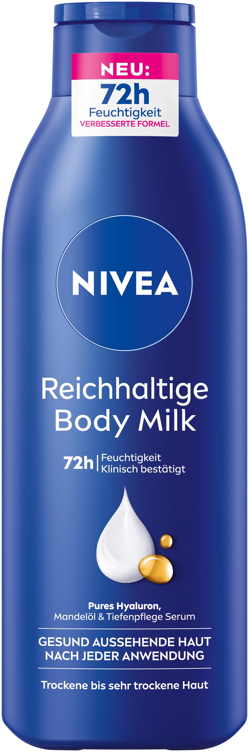 NIVEA Ricco latte per il corpo, crema nutriente intensa con acido ialuronico puro, olio di mandorle e siero per la cura profonda, lozione per la pelle secca (250 ml)