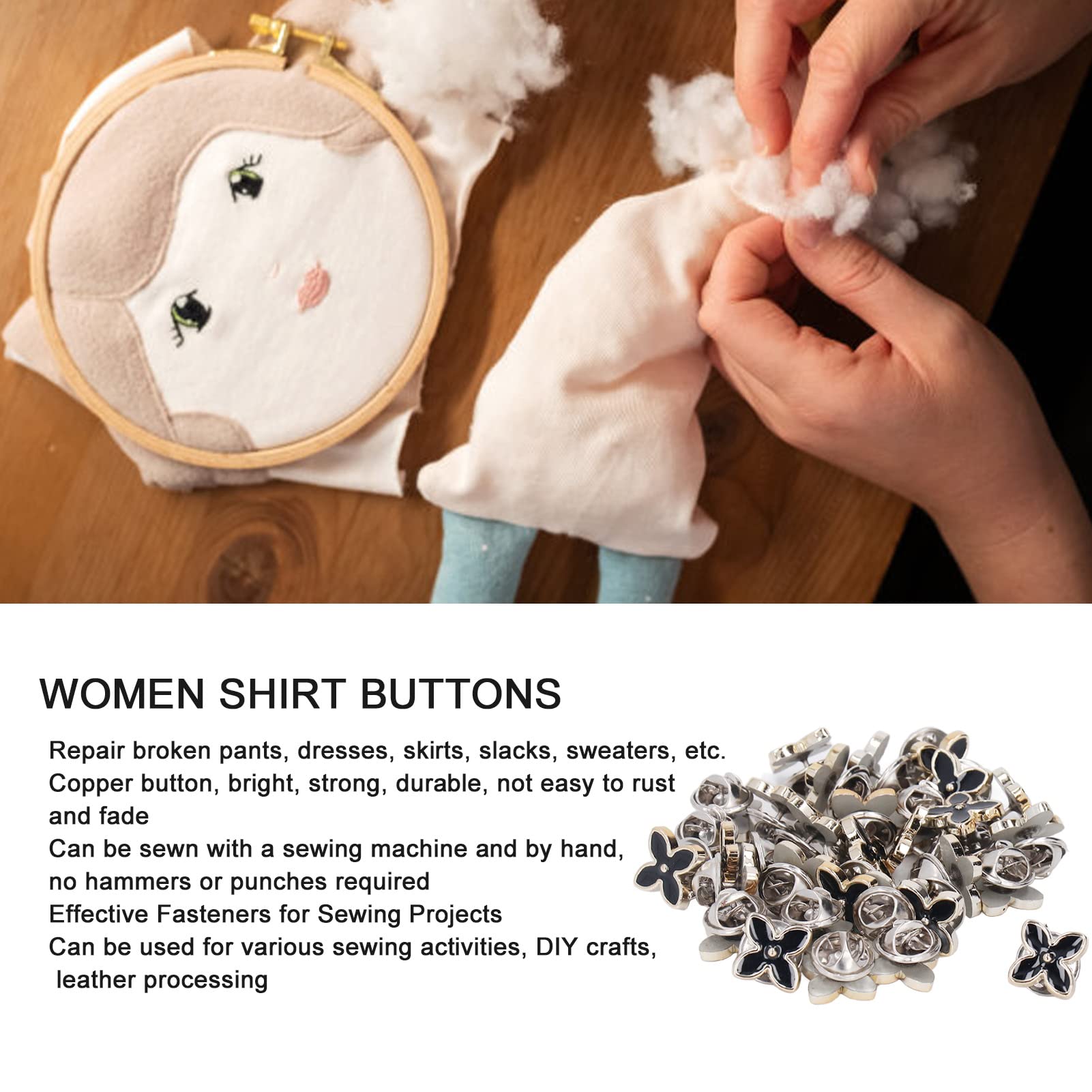Set di 150 spille nere a quattro punte staccabili per donna, bottoni decorativi per camicie, cappotti e vestiti, con 3 scatole di immagazzinaggio, ideale