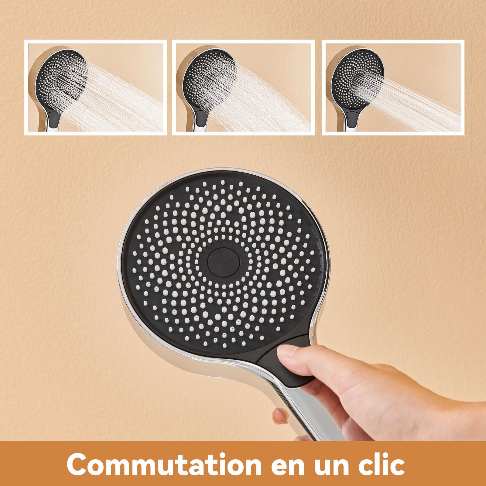 Auralum Colonne de Douche avec Mitigeur Hauteur Réglable 1-1,4 m, Mitigeur de Douche avec Plafonnier 26 x 26 cm et Douchette Manuelle 3 Fonctions pour Salle de Bain