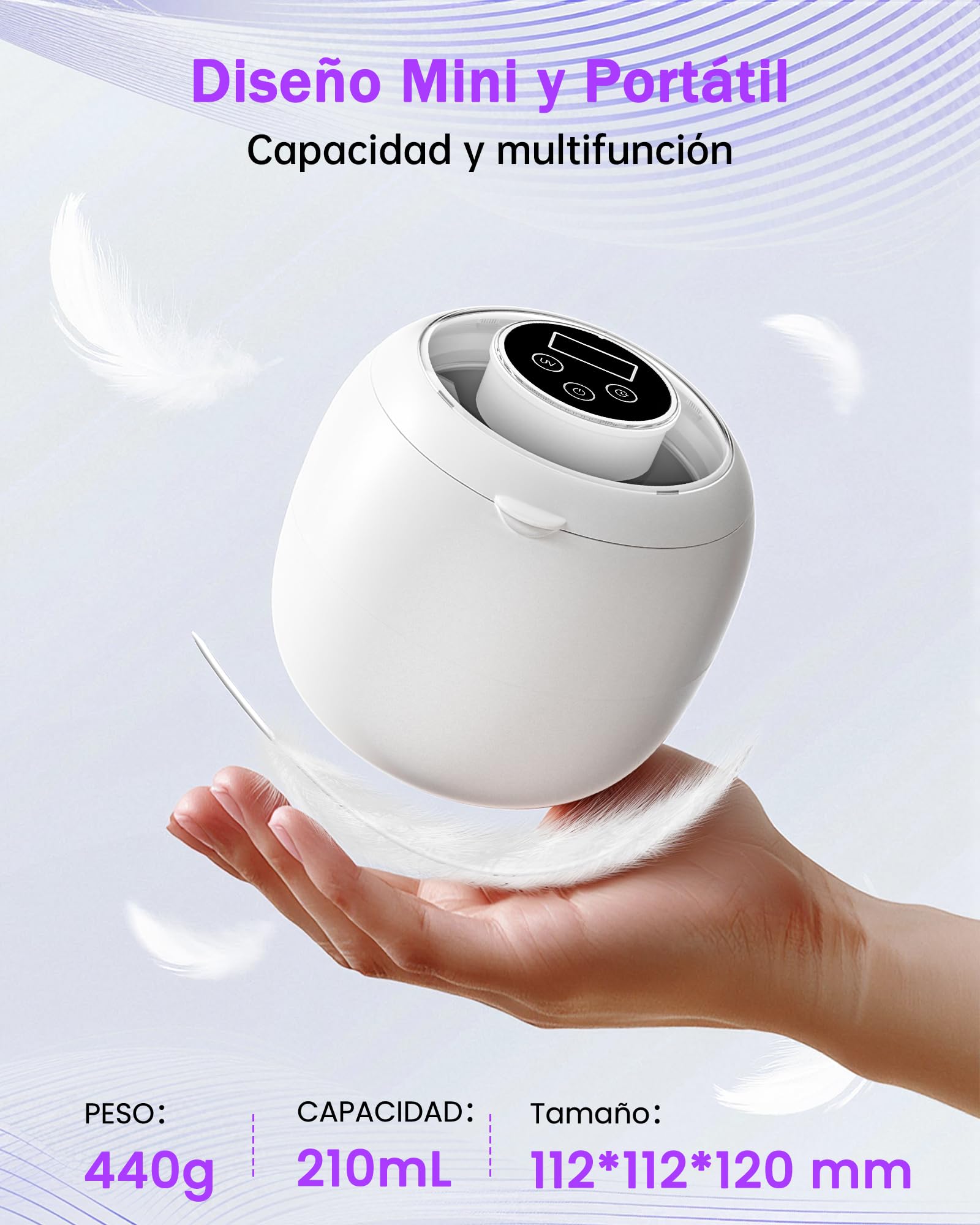 LONGYI 45KHz Limpiador Ultrasonidos Dental, Cápsula Dental de 210 ml con 6 Lámparas UV, Batería Incorporada, 4 Ajustes de Temporizador, Limpiador Ultrasónico para Dentaduras Postizas