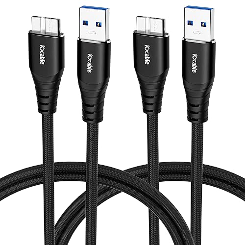 Cable micro 3.0 de 2 pies (paquete de 2), USB 3.0 C a Micro B, cable trenzado de nailon C-macho a micro B, cable externo de disco duro externo