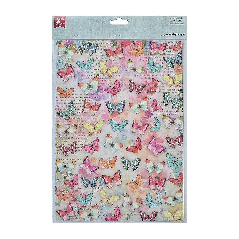 Little Birdie Decoupage Paper A4 4/Pkg-Butterfly Flight