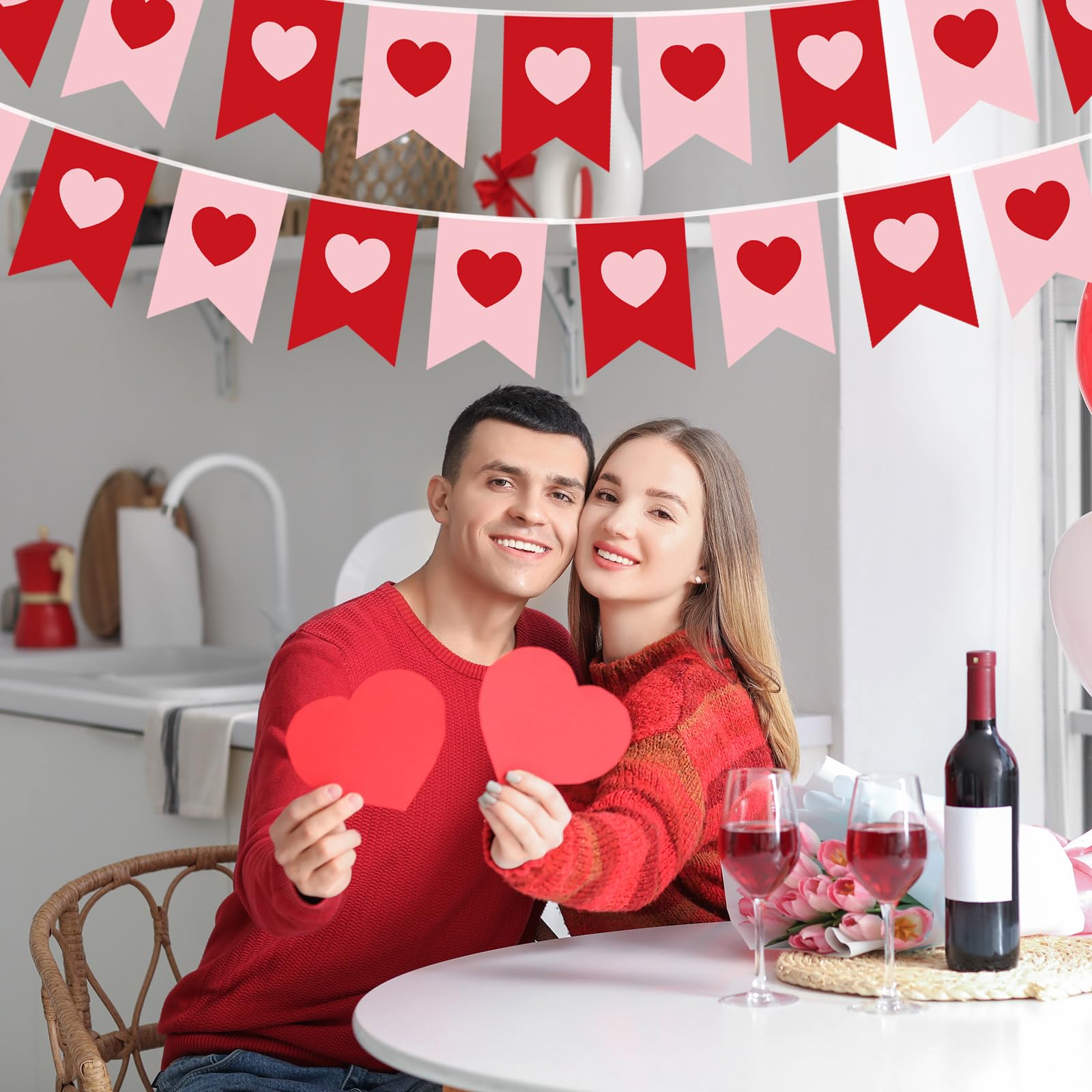 Hestya 5 pz 12,4 m rosa rosso cuore banner decorazioni San Valentino cuore rosa ghirlanda banner San Valentino bandierine banner matrimonio fidanzamento foto puntello cuori appeso ornamento San