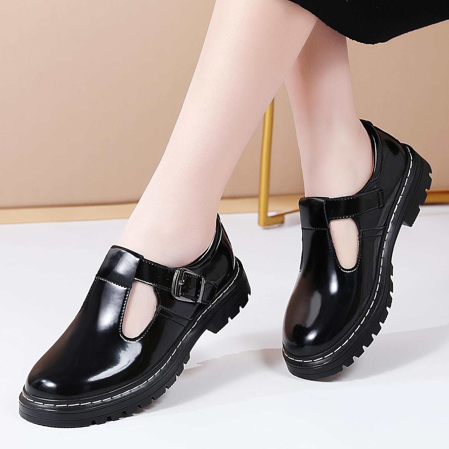 Women Mary Jane Shoes Soft Toe Non Slip Platform Casual Faux Leather Chunky Comfortable Dressy Oxfords Mary Janes Shoes - Image 7