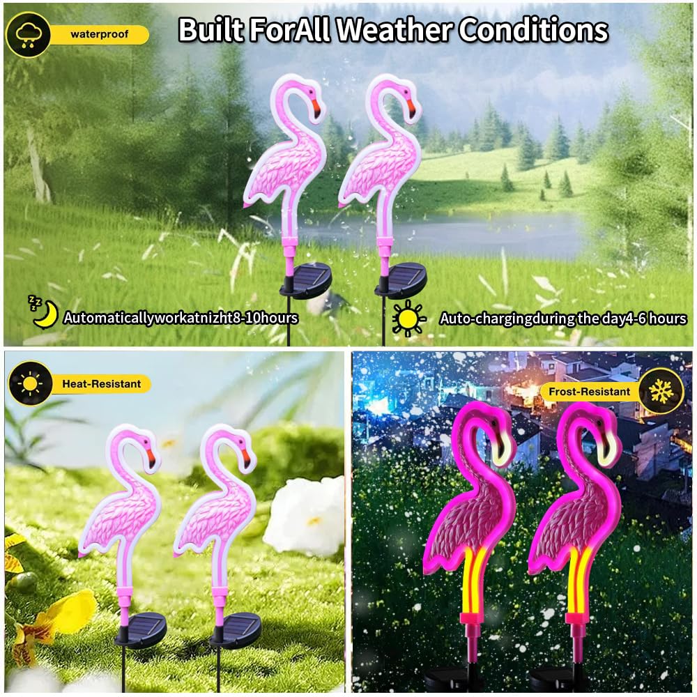 2 Packungen LED Solar-angetriebenen Flamingo-Lichter, Schöne Außenhof Dekoration Lampe, Drahtlose Dämmerung bis Dämmerung wasserdichte Garten Straße Landschaft Lichter.