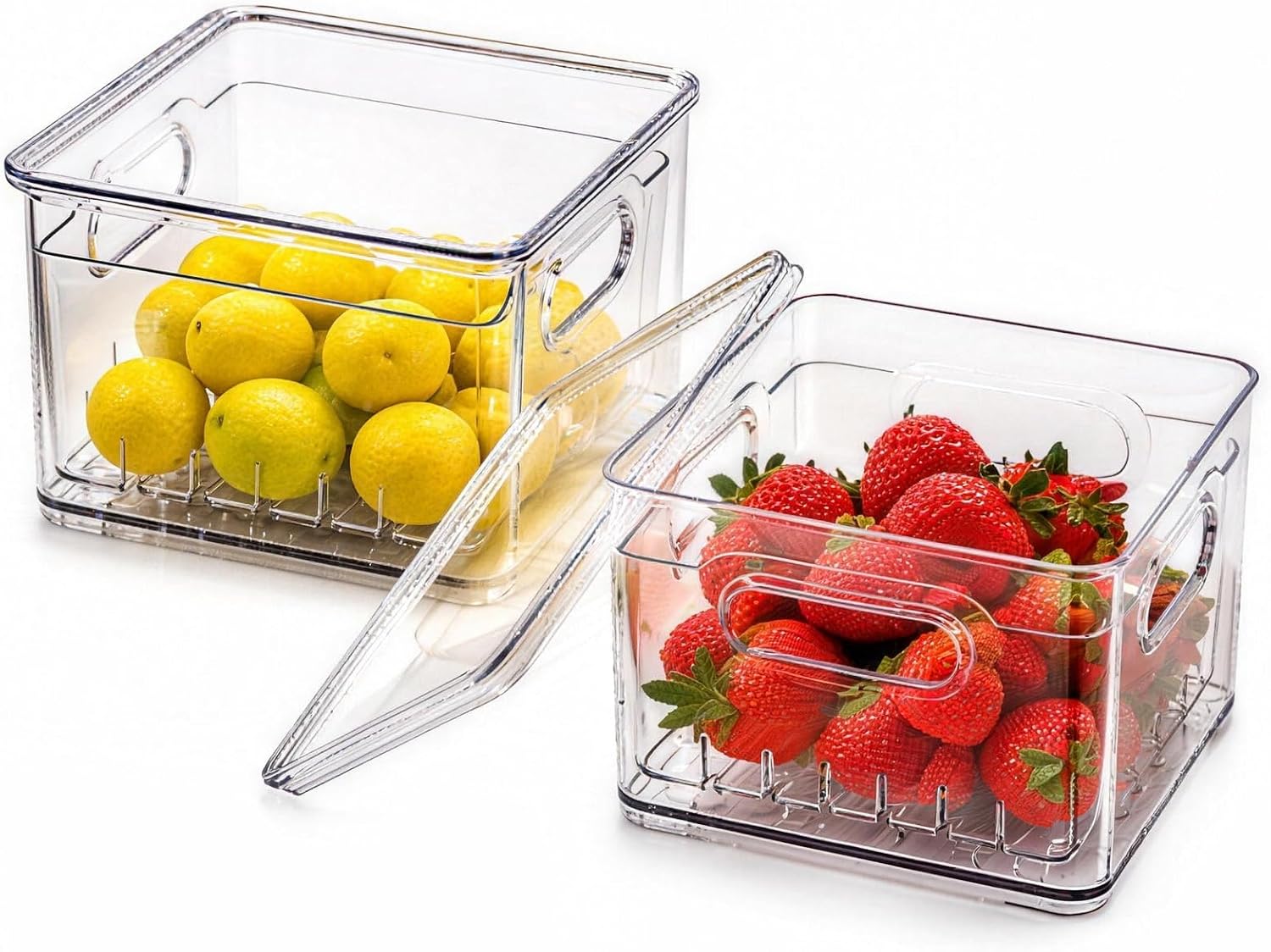 Fruit & Berry Storage Containers for Fridge, Clear Produce Keeper Organizer Bins, Refrigerator Food Storage Box for Berries, Vegetables