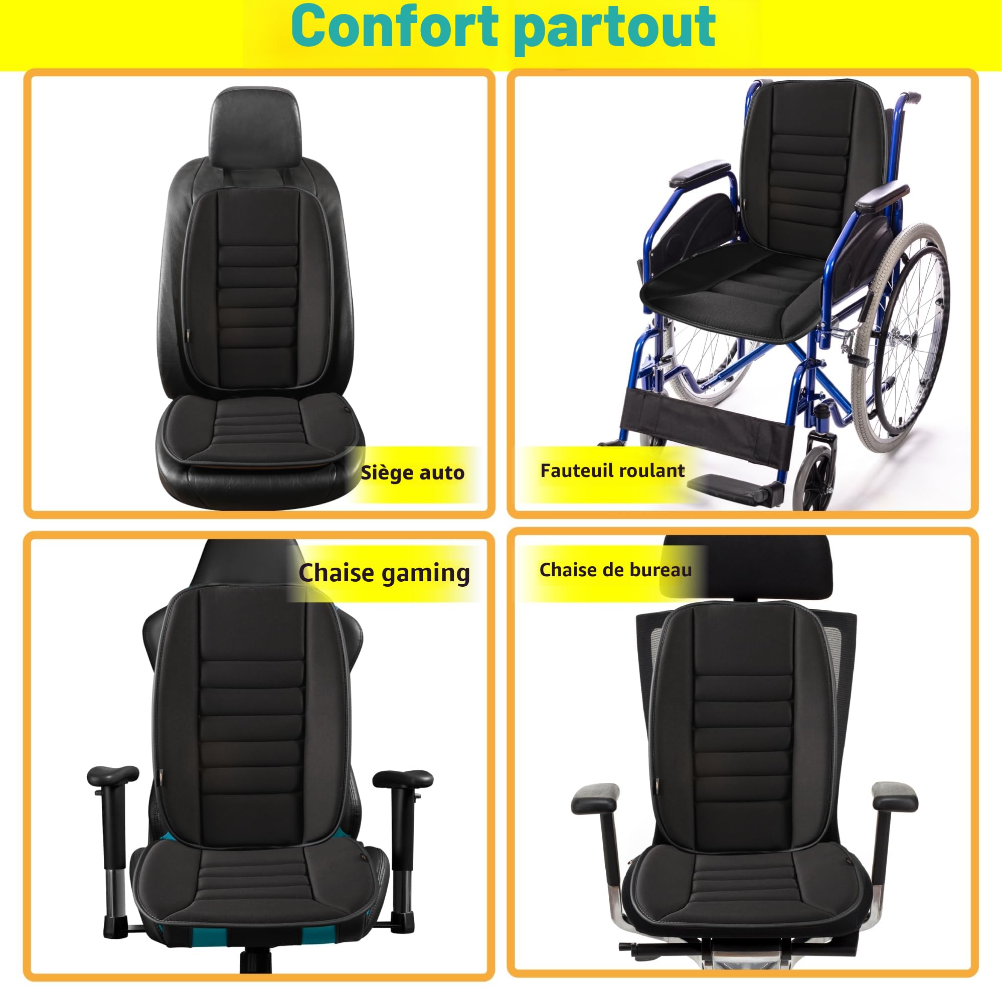 kingphenix Coussin de siège de voiture avec oreiller de soutien dorsal : Design en mousse à mémoire de forme pour un confort amélioré et un soulagement de la douleur, idéal pour les conducteurs et
