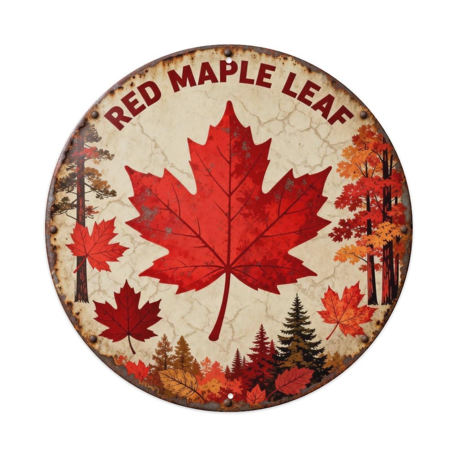 RED MAPLE LEAF Metal Tin Sign Plaque
