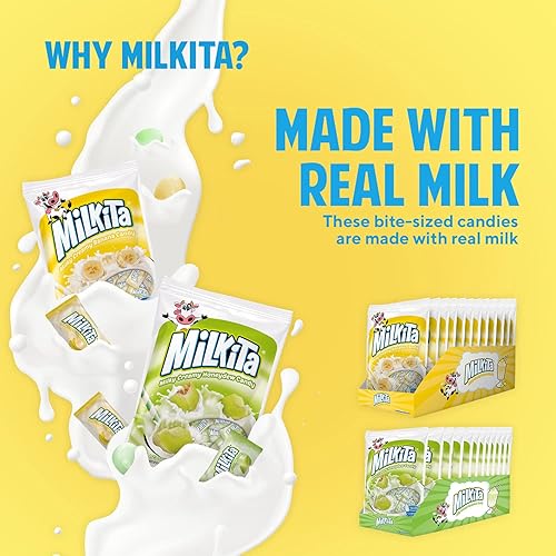 Miniatura 4 de Milkita Bolsa de dulces cremosos para batido, sin gluten, con calcio y leche real, cero grasas trans, bajo en azúcar (banana y melaza), 60 unidades