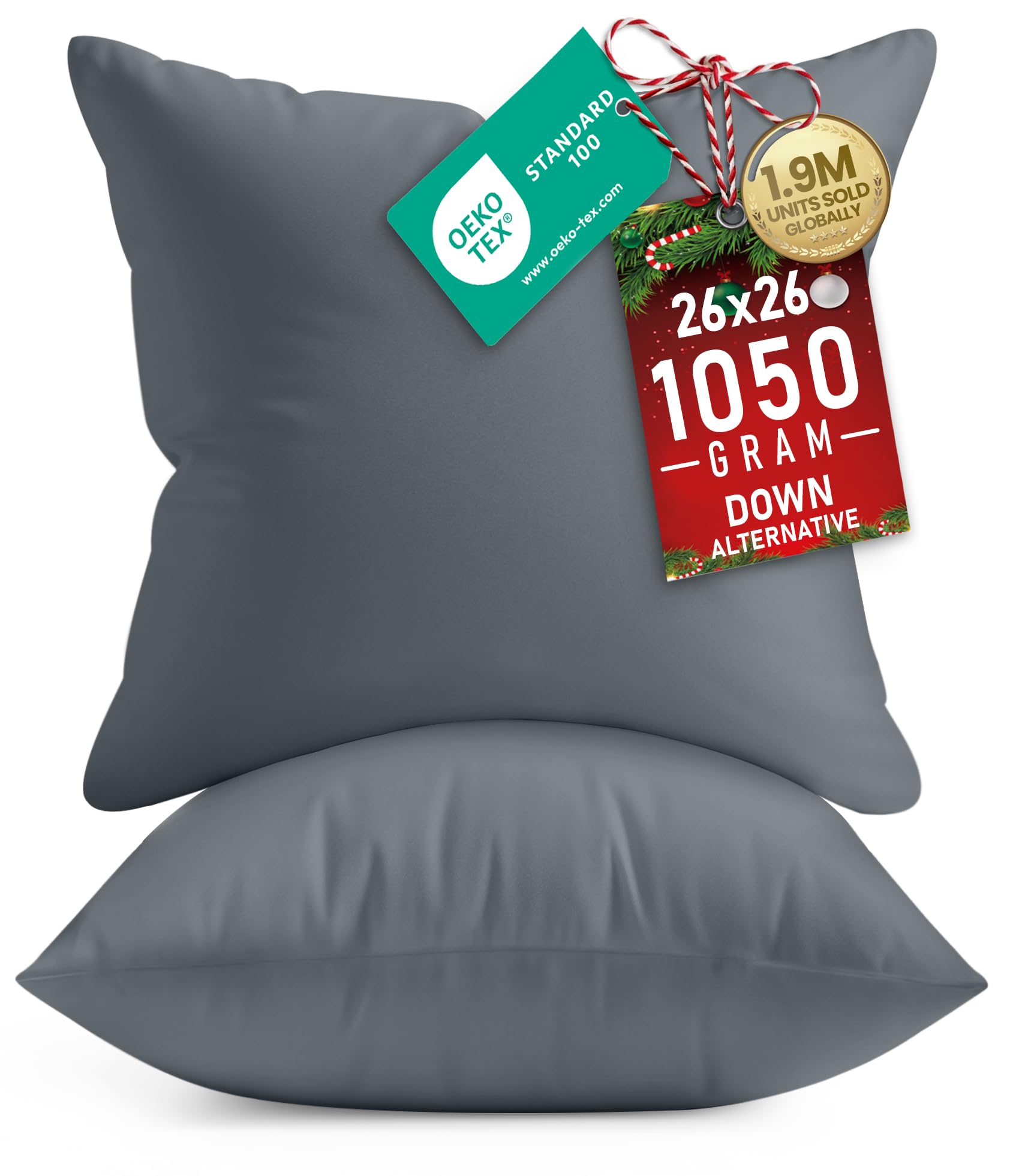 Utopia Bedding Throw Pillows Insert (Pack of 2, Grey) - 26 x 26 Inches Bed and Couch Pillows - Indoor Decorative Pillows