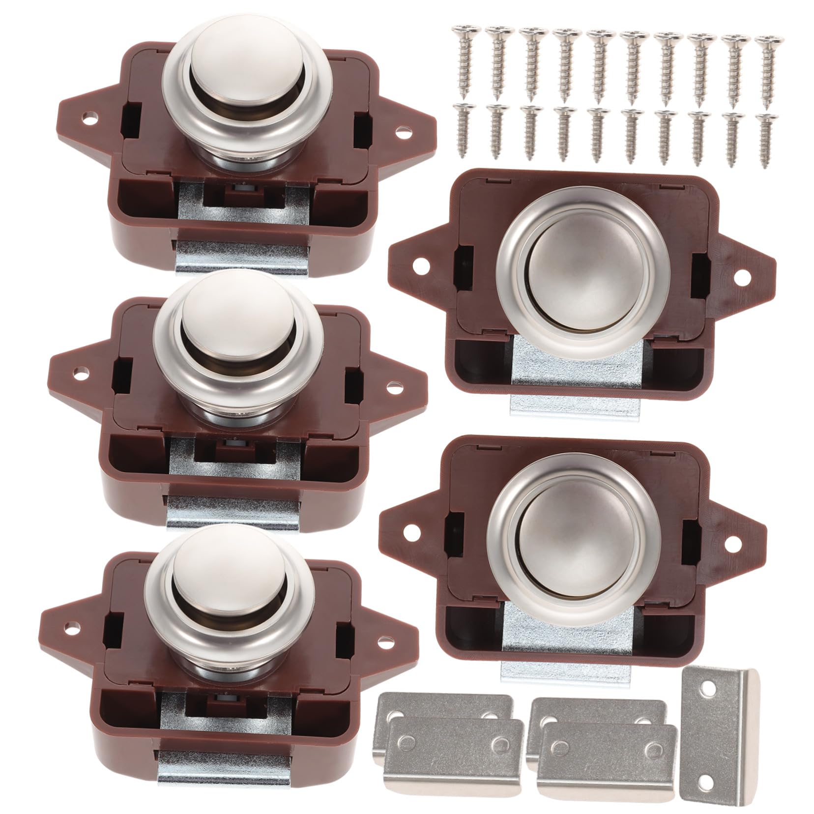Loquet à bouton-poussoir marron pour serrure de tiroir de meuble et armoire de van
