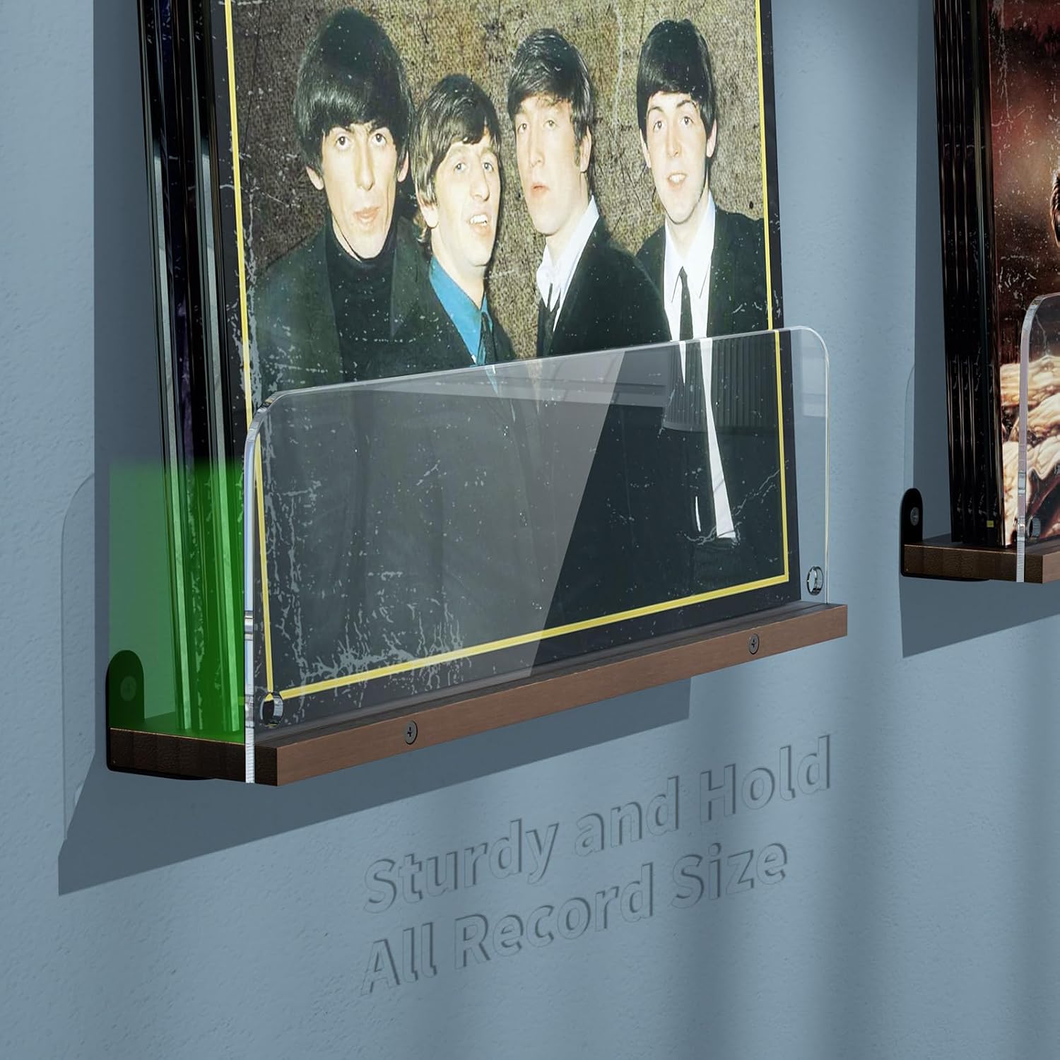 AITEE 2 Pack Vinyl Record Wall Mount Shelf Acrylic & Wooden Wall Shelves image 5