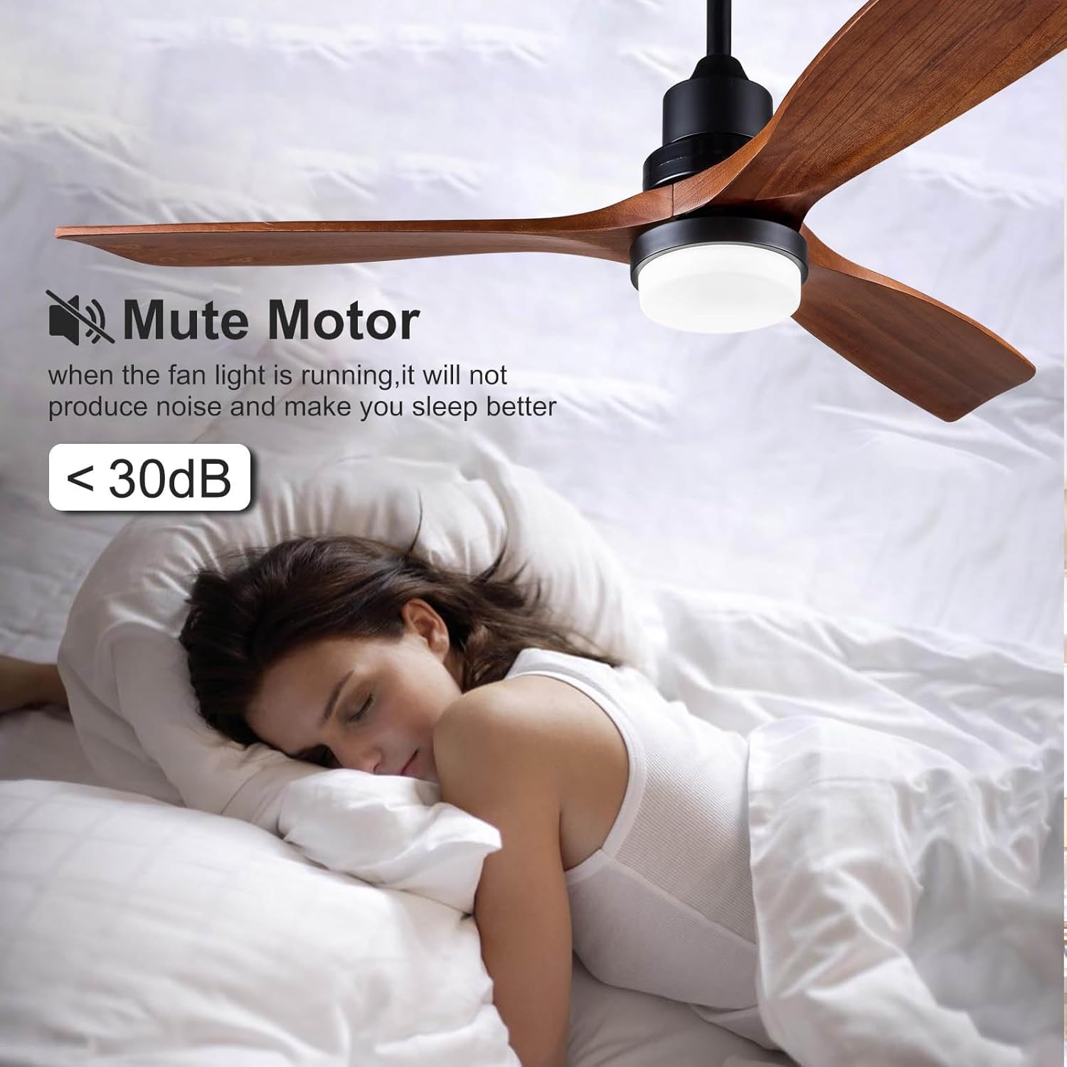 52 Inch Outdoor Ceiling Fans with Lights and Remote, Dimmable 3 Blade Wood Outdoor Ceiling Fans for Patios, Black Walnut Bedroom Ceiling Fan with Light, DC Motor