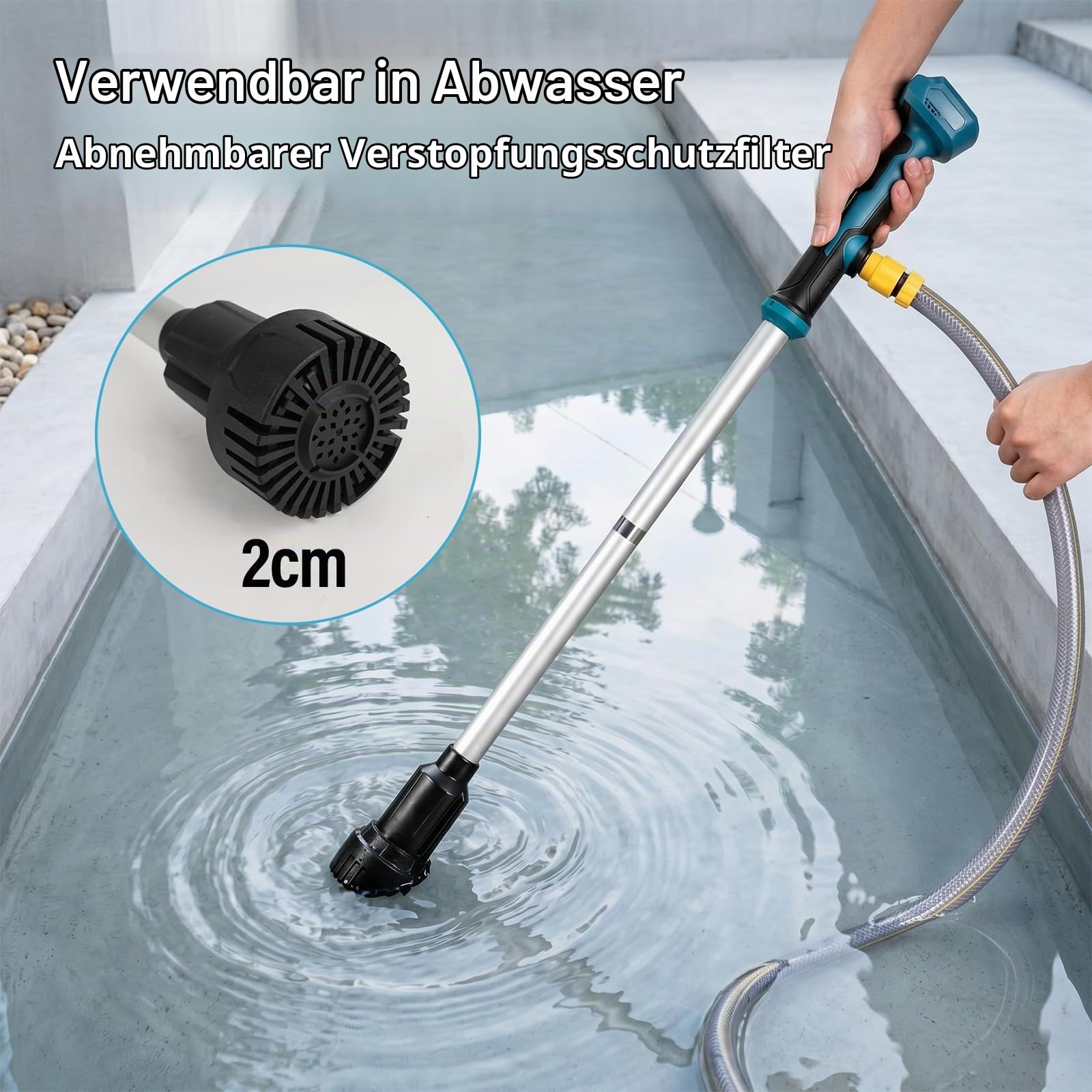 Akku Regenfasspumpe Wasserpumpe Kompatibel mit Makita Akku 18V | Kabellose Stab-Wassertransferpumpe, Tragbare Elektrische Wasserpumpe 3600 l/h, Förderhöhe 3 m für Pool/Gärten(no Akku)