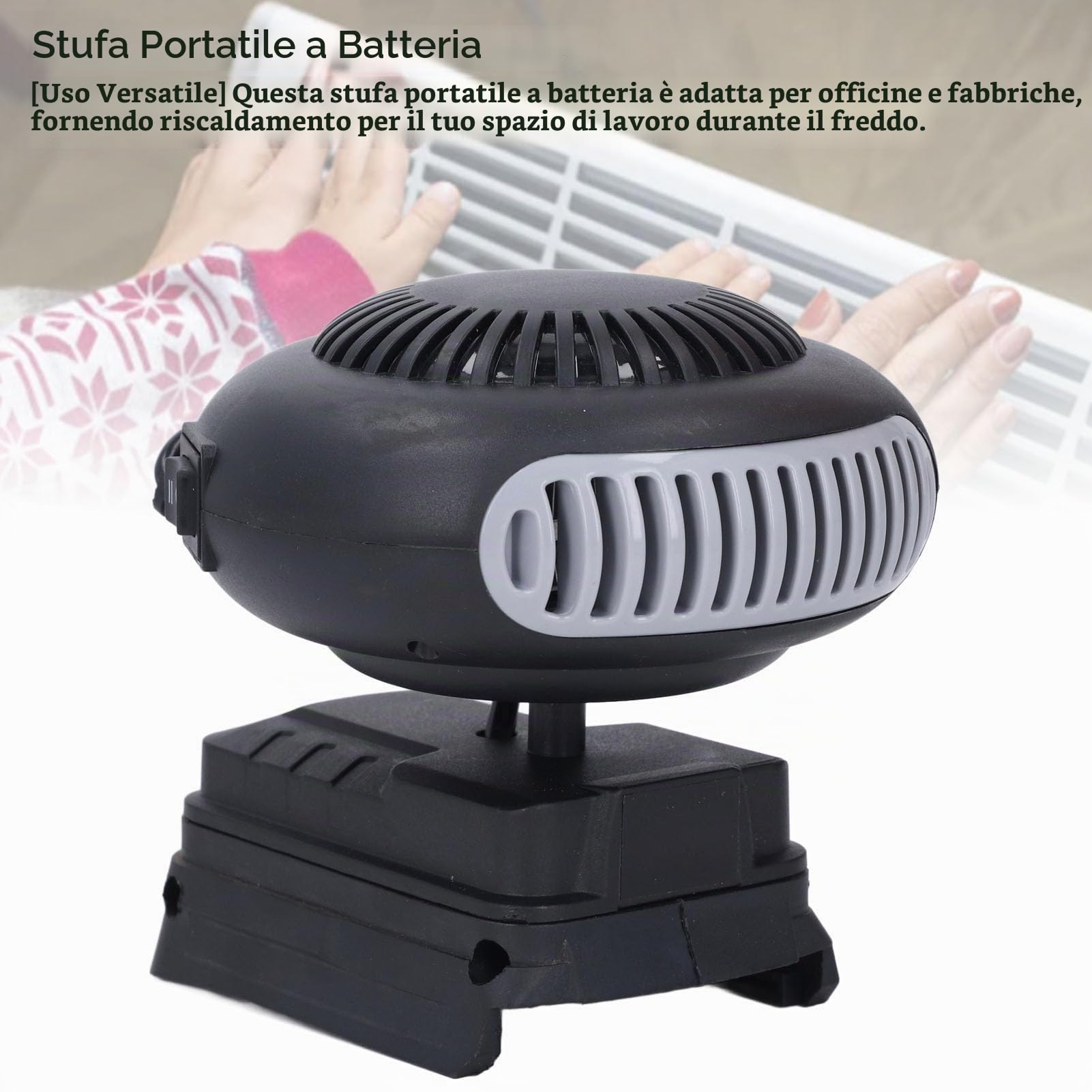 RiToEasysports Stufetta Elettrica Senza Fili, Stufa Portatile Alimentata a Batteria in ABS con 170 W 2 Marce di Temperatura 86-176 ° F per Campeggio in Ufficio Al Coperto per BAT609 BAT610G