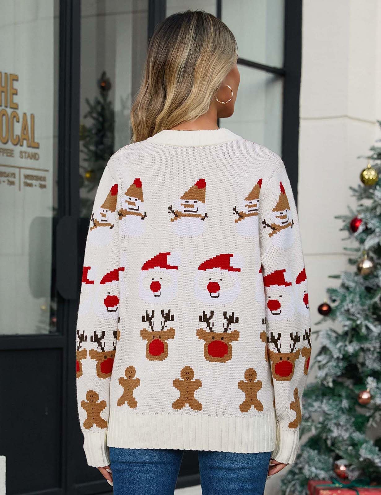 Weihnachtspullover Damen Lustige Pullover Warm Christmas Strickpullover Winter Rundhals mit Schneemann Elch Rote Herzstreifen Grün Weihnachtsbaum Pullis Oberteile Langarm Weihnachtskostüm