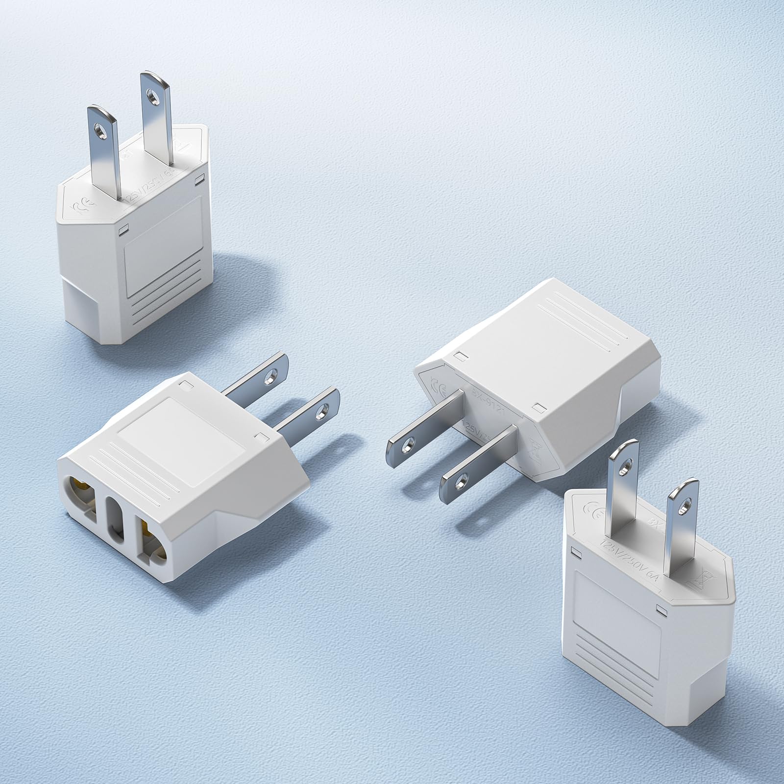 GOSONO 2-Pack US To EU Travel Plug Adapter - White, Converts USA Plugs To European Outlets