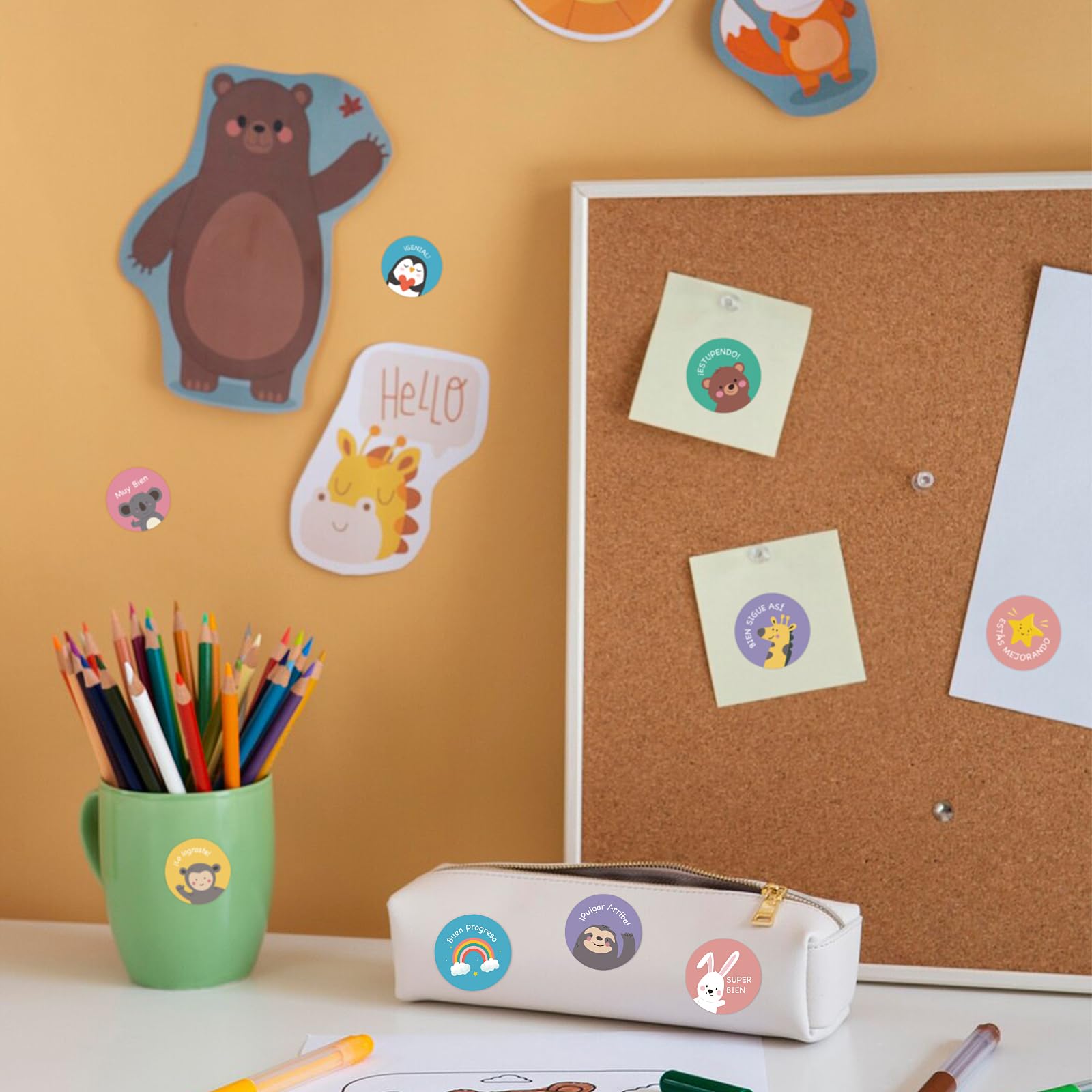 GEBETTER 240Pcs 10 Hojas Pegatinas Infantiles Recompensa Niños Español 12 Modelos 2.5cm Animales Motivadoras Redondas Premio Regalo Alumnos Estudiantes Guardería Colegio Escuela Profesores Maestros