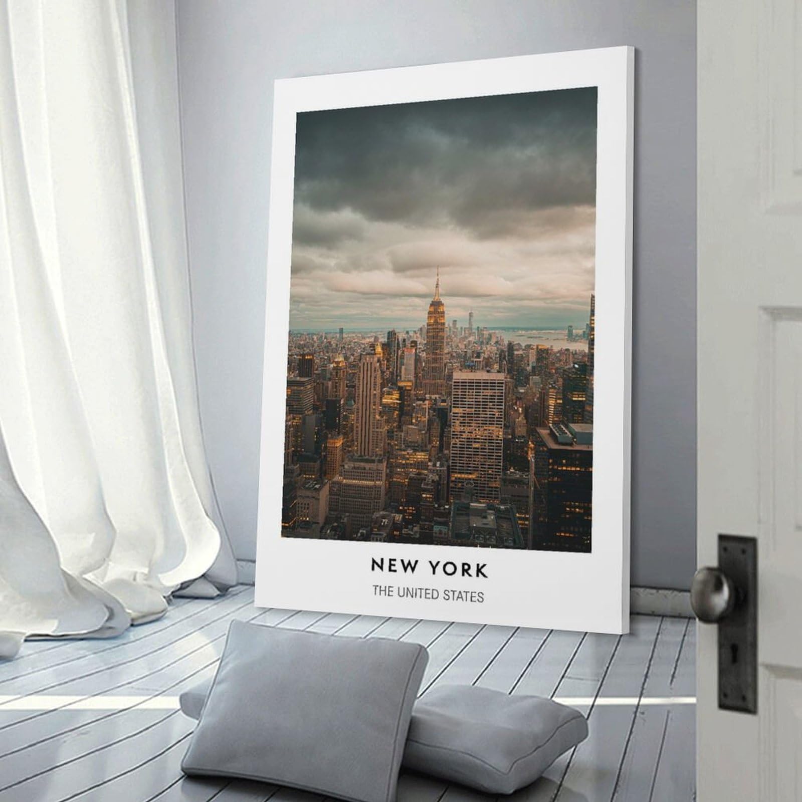 Junmoney New York City Skyline Hanging Wall Art, 08x12inch(20x30cm), for Gallery Wall Decor And Room Displays, Home Wall Art for Statement Displays