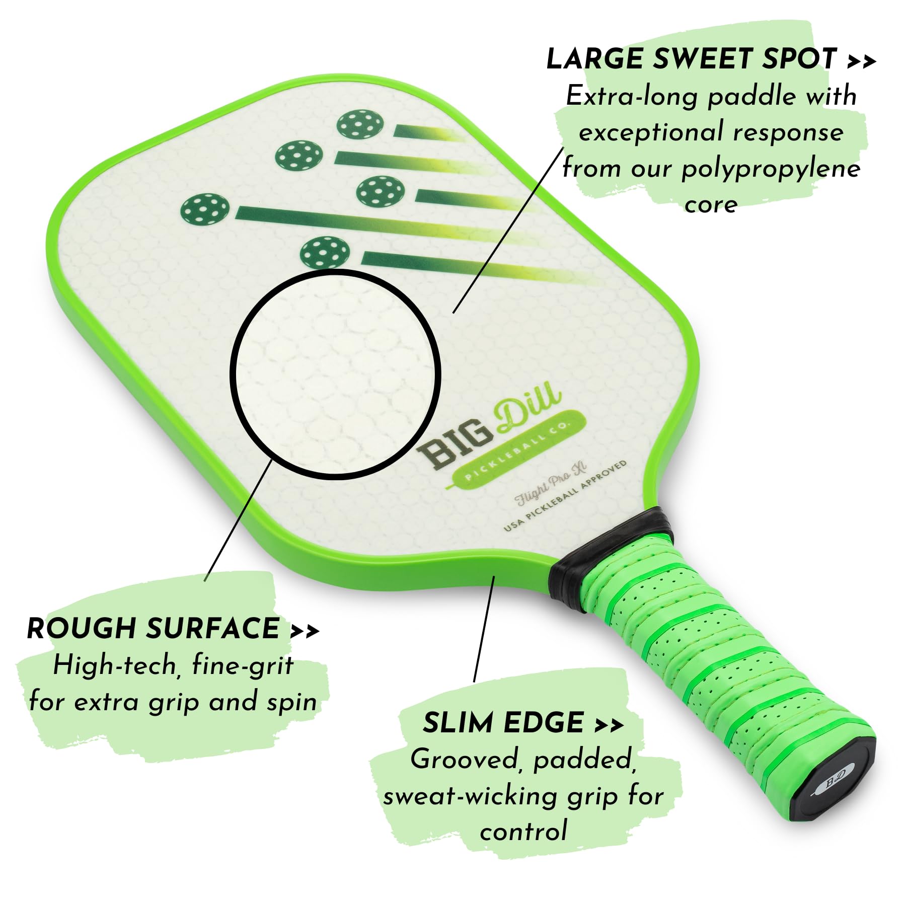 Big Dill Pickleball Co. Infinity Raquette De Pickleball En Fibre De Verre | Raquette De Pickleball Approuvée Par Les États-Unis | Raquette De Pickleball De Qualité Supérieure Pour Débutants à