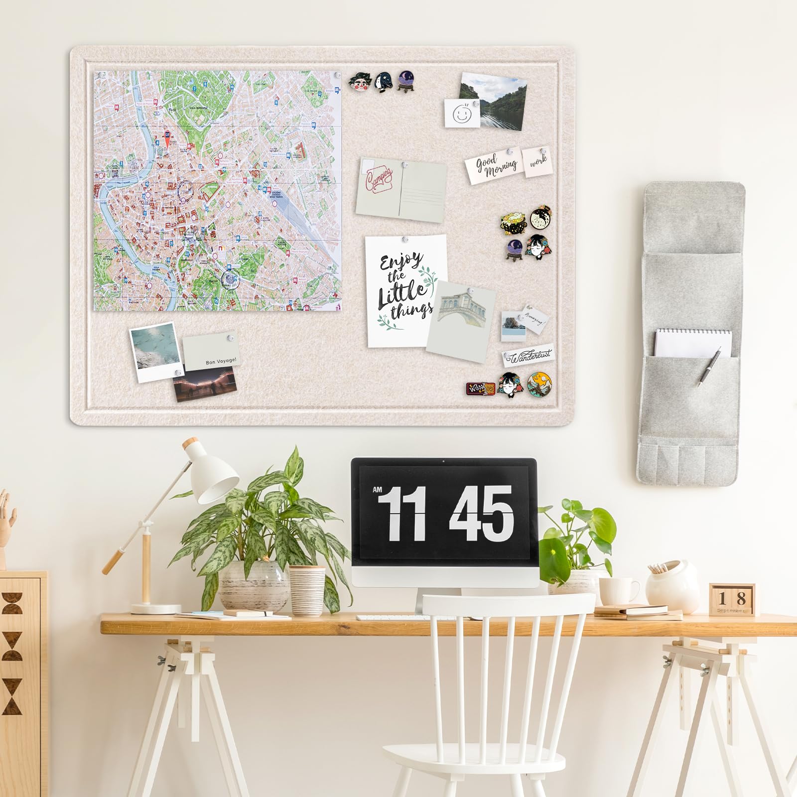 Gran Tablero de Anuncios - 90 x 116 Centímetros, Tablero de Alfileres de Felpa Decorativo para Pared - Tablero de Visualización de Fotos Plegable con Cinta Autoadhesiva, Incluye 20 Pasadores de Empuje