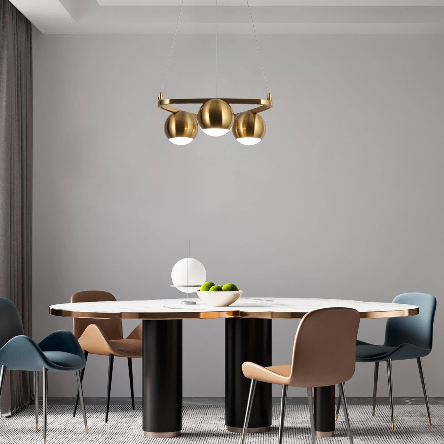 KSANA Gold Chandelier, Modern 3-Light LED Chandelier Light Fixture with Electroplating Brass Finish for Dining Room, Kitchen Island and Foyer 840 LM, 3045 K