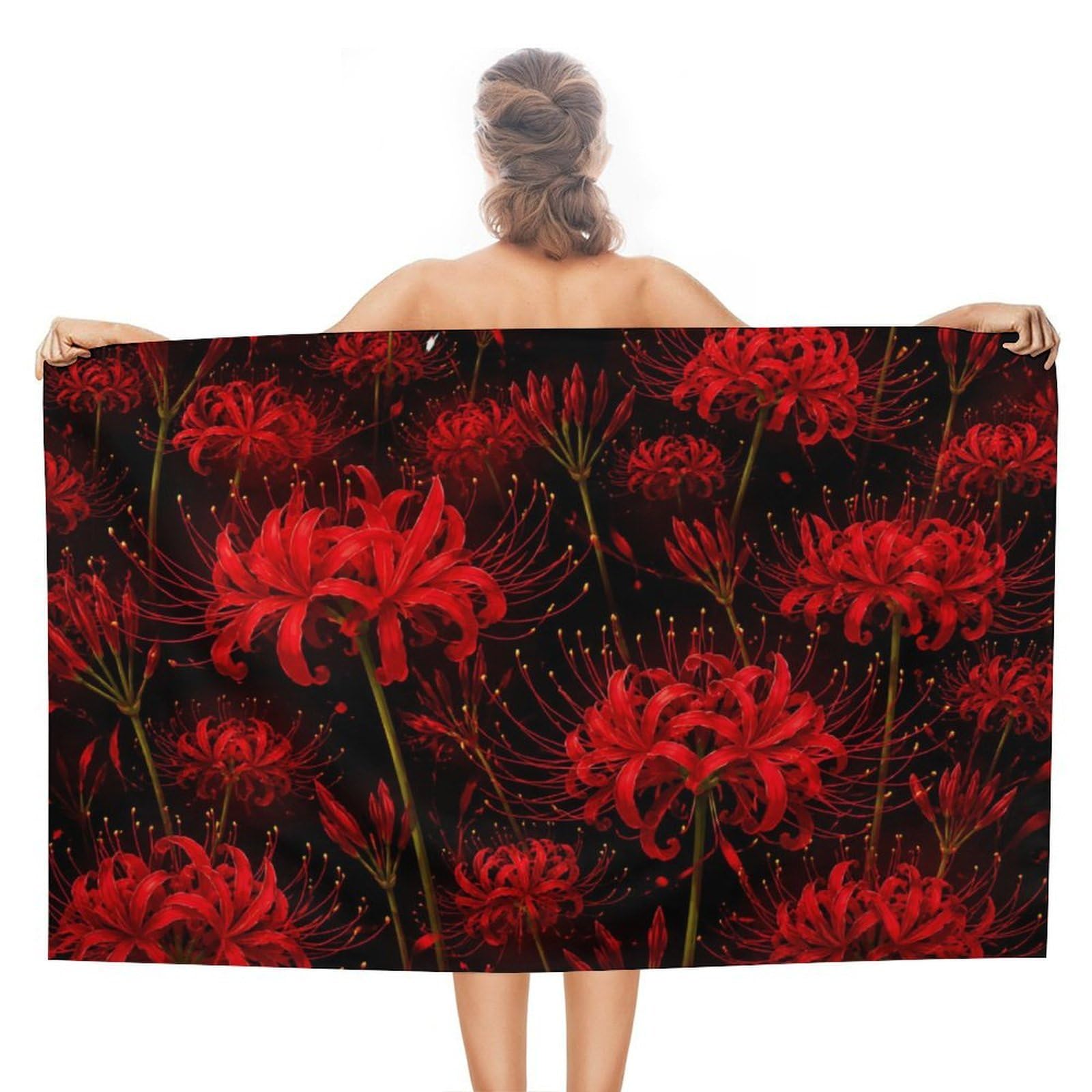 Anceky Red Spider Lily Flowers Oversized Beach Towel Quick Dry Sand Free Microfiber Travel Towel Lightweight Multi Purpose Beach Blanket Pool Gym Bath Towel 51x31 in