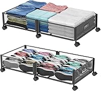 Vista 11 de Under Bed Storage on Wheels, Upgraded 31.5 inch Large Rolling Under Bed Storage, Metal Foldable Underbed Drawers Organizer Tool-free Assembly