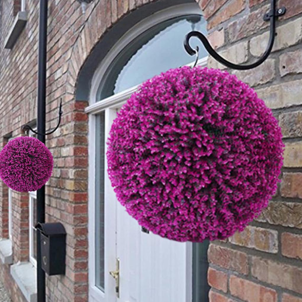 Palla topiaria a pianta artificiale, palline decorative in finto bosso, palla di erba pianta finta impiccata da 35 cm per decorazioni per la casa violaceo - rosso